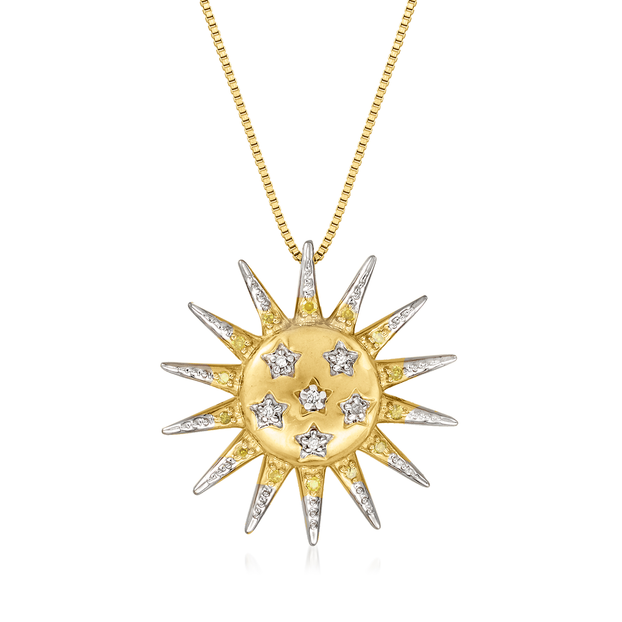 .10 ct. t.w. Diamond Sun Necklace in 18kt Gold Over Sterling. 18 