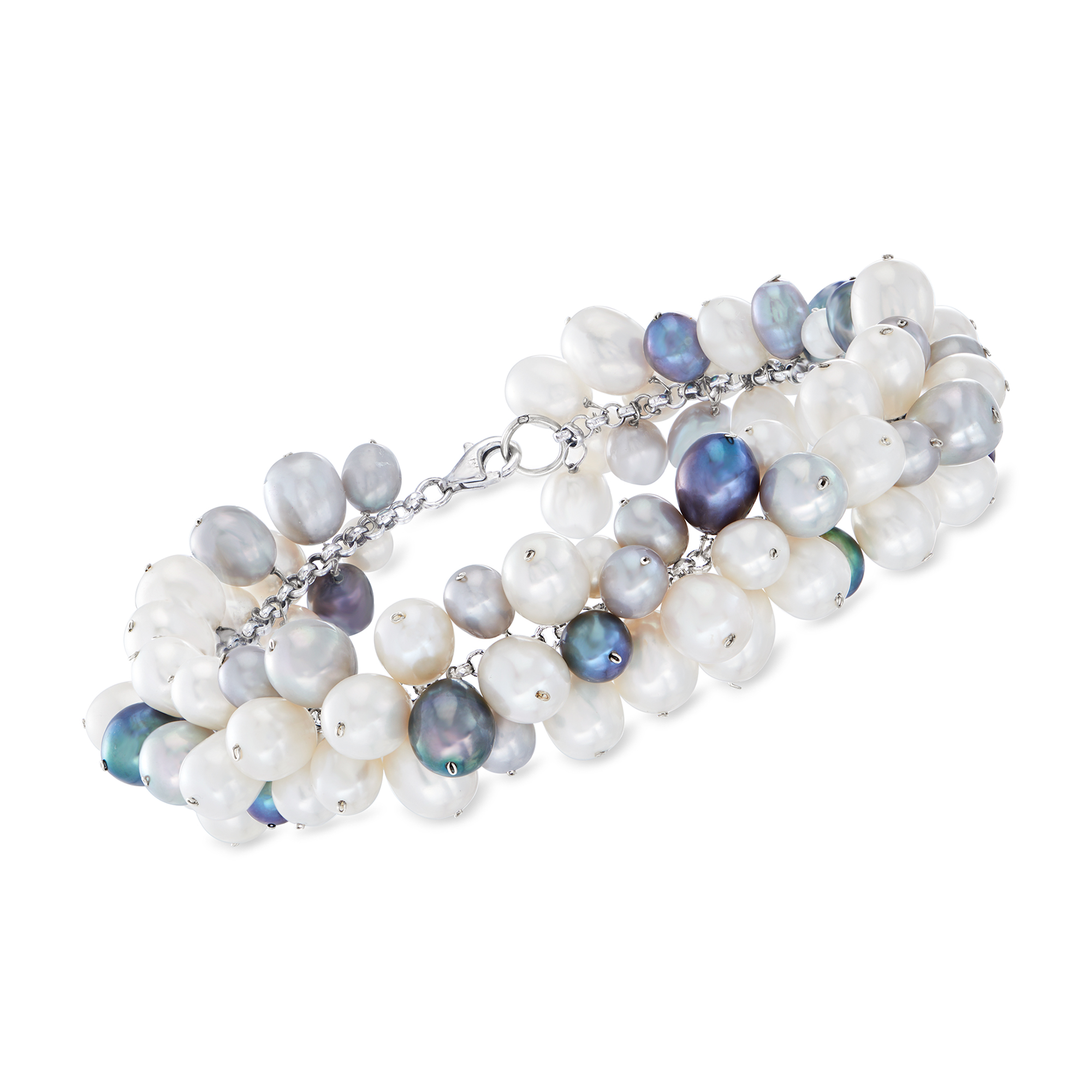 ブレスレット Round Bezel Pearl Balanced Bracelet #9906 C. 1990 Vintage Multicolored and Black Pearl Bracelet with
