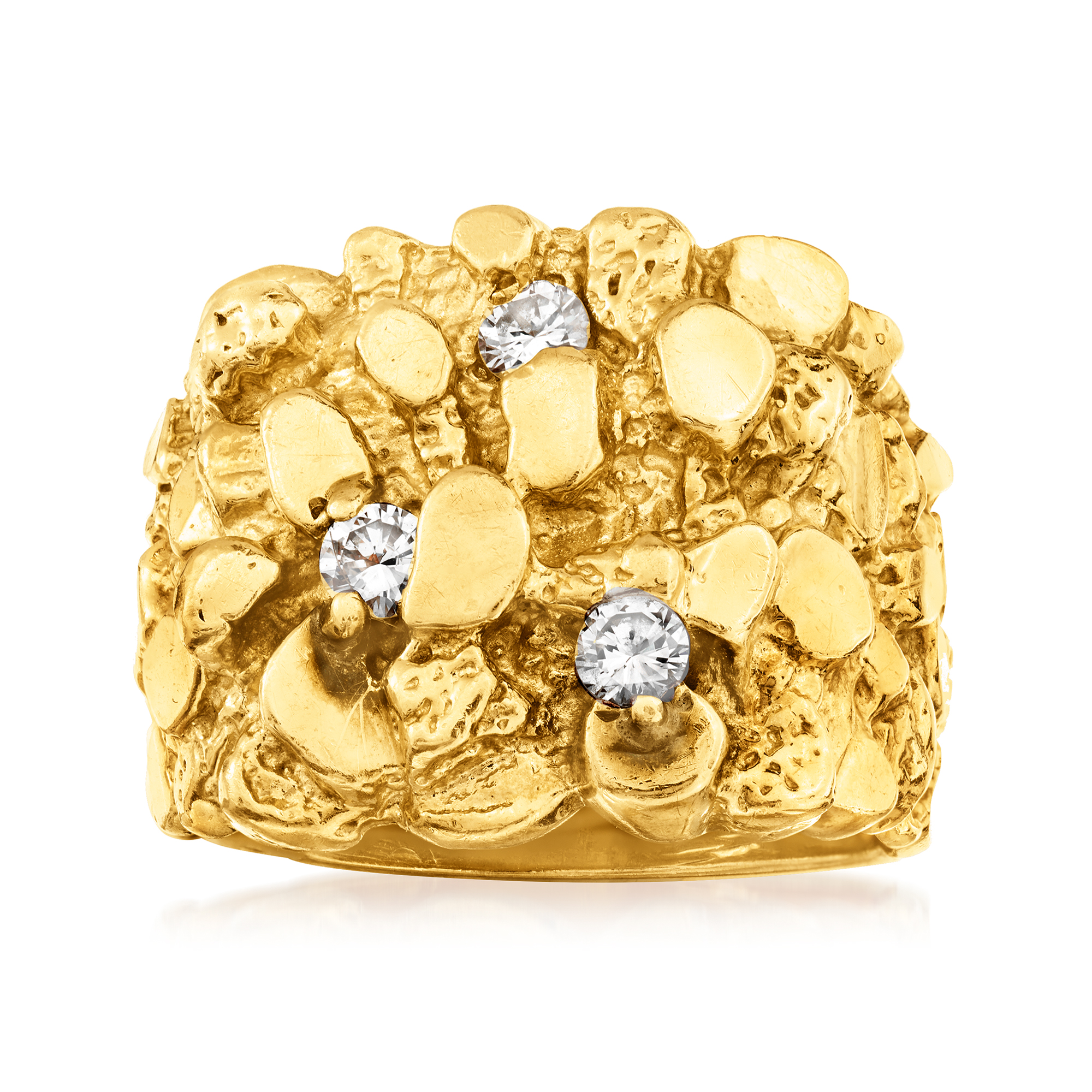 C. 1970 Vintage 14kt Yellow Gold Nugget Ring with .40 ct. t.w. Diamonds