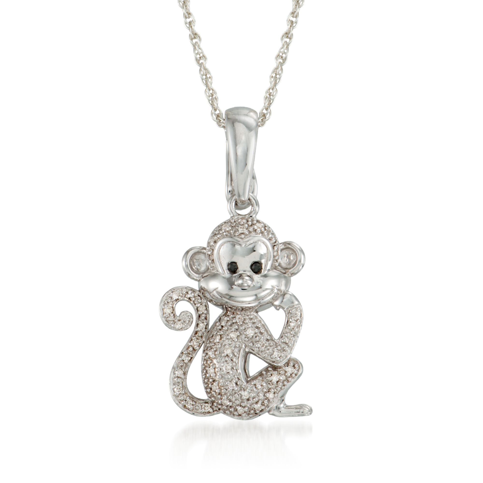 10 ct. t.w. Diamond Monkey Pendant Necklace in Sterling Silver