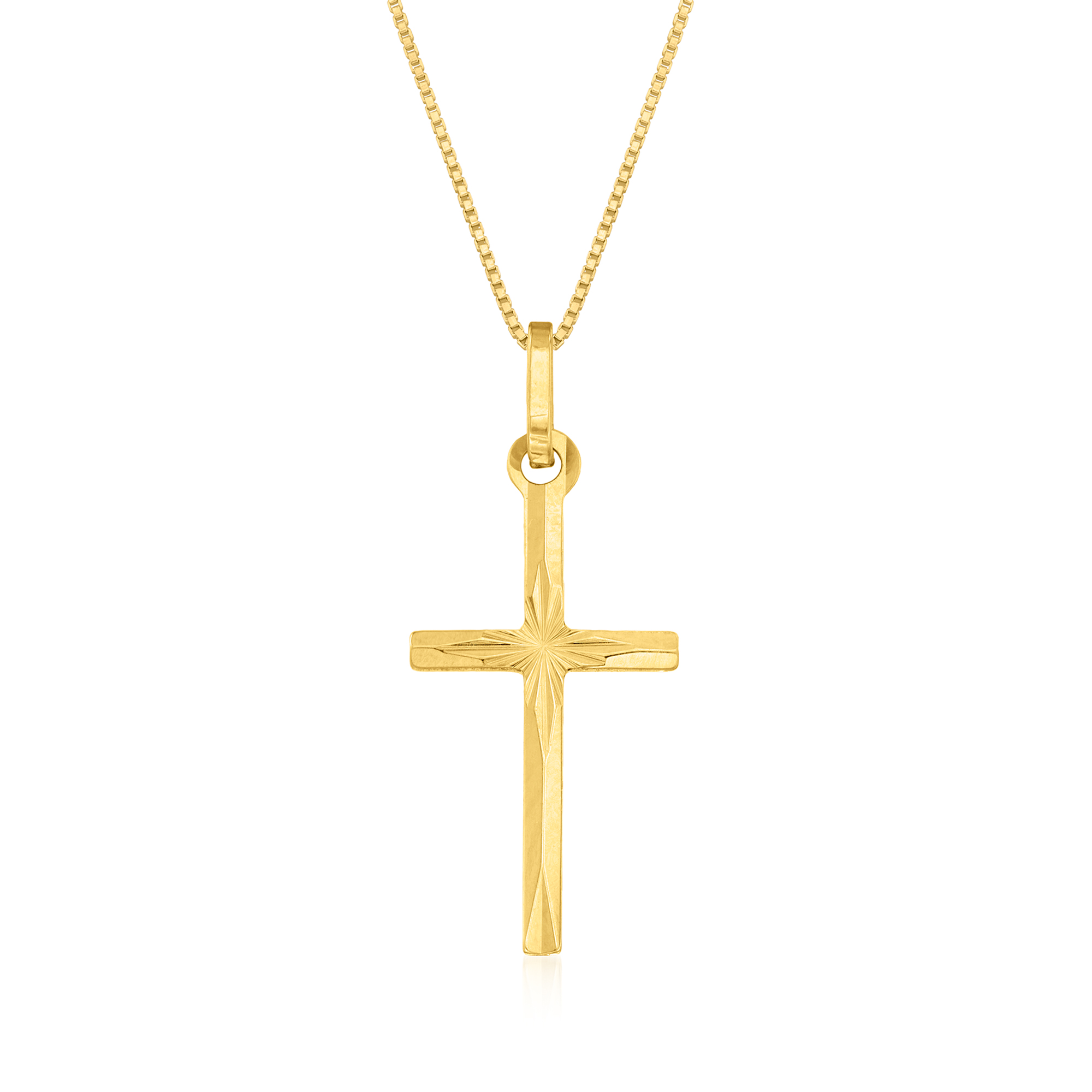 Italian 18kt Yellow Gold Diamond-Cut Cross Pendant Necklace | Ross 