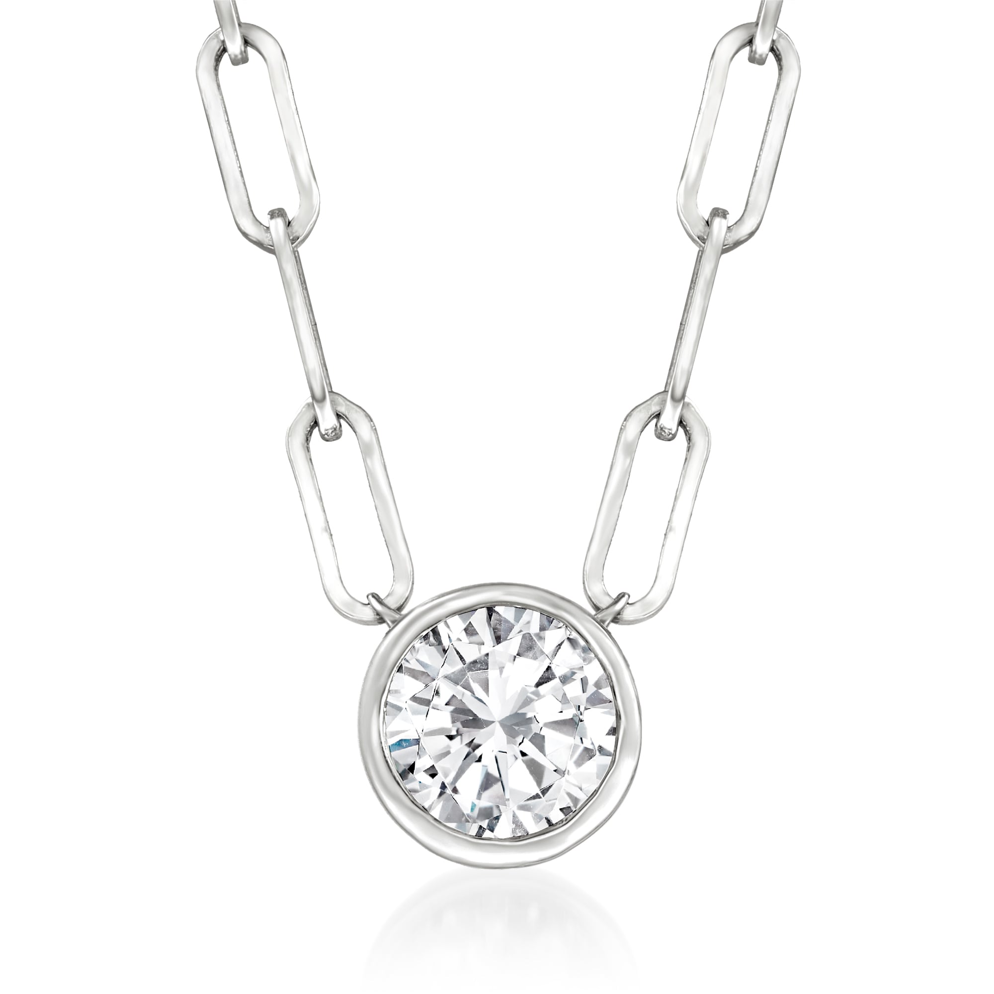 1.00 Carat Bezel-Set Diamond Solitaire Paper Clip Link Necklace in
