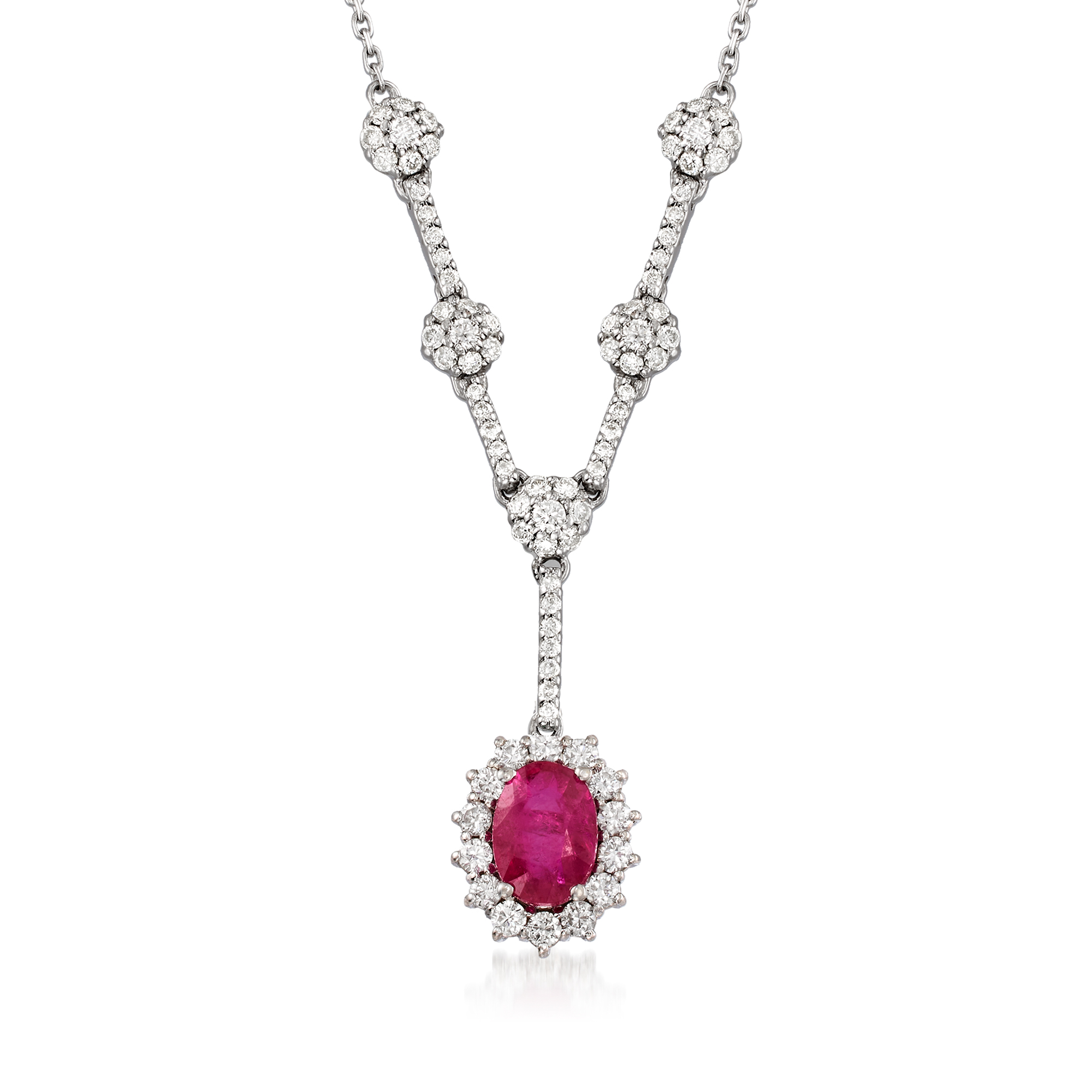 1.00 Carat Ruby and .70 ct. t.w. Diamond Y-Necklace in 14kt White 