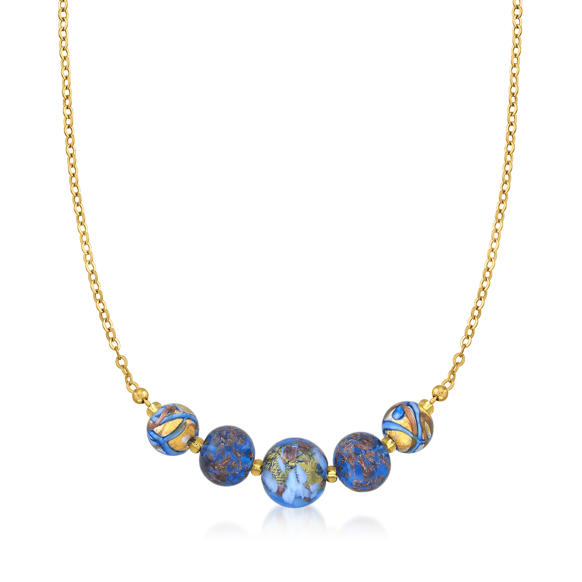 Italian Multicolored Murano Glass Bead Necklace in 18kt Yellow ...