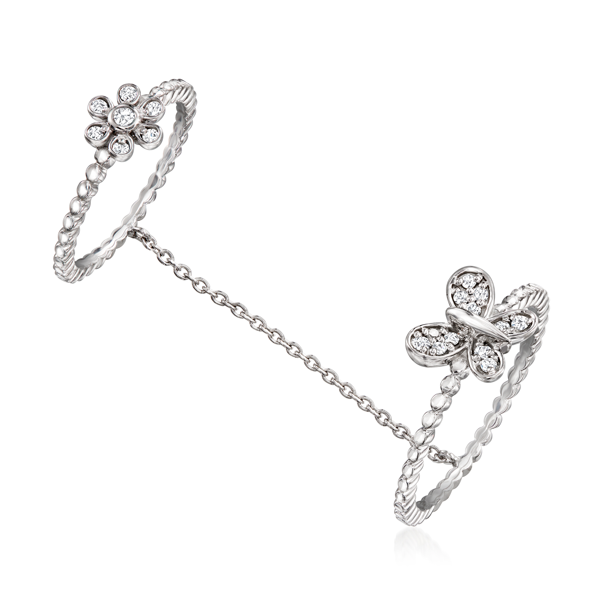 15 ct. t.w. Diamond Butterfly Double Ring in Sterling Silver