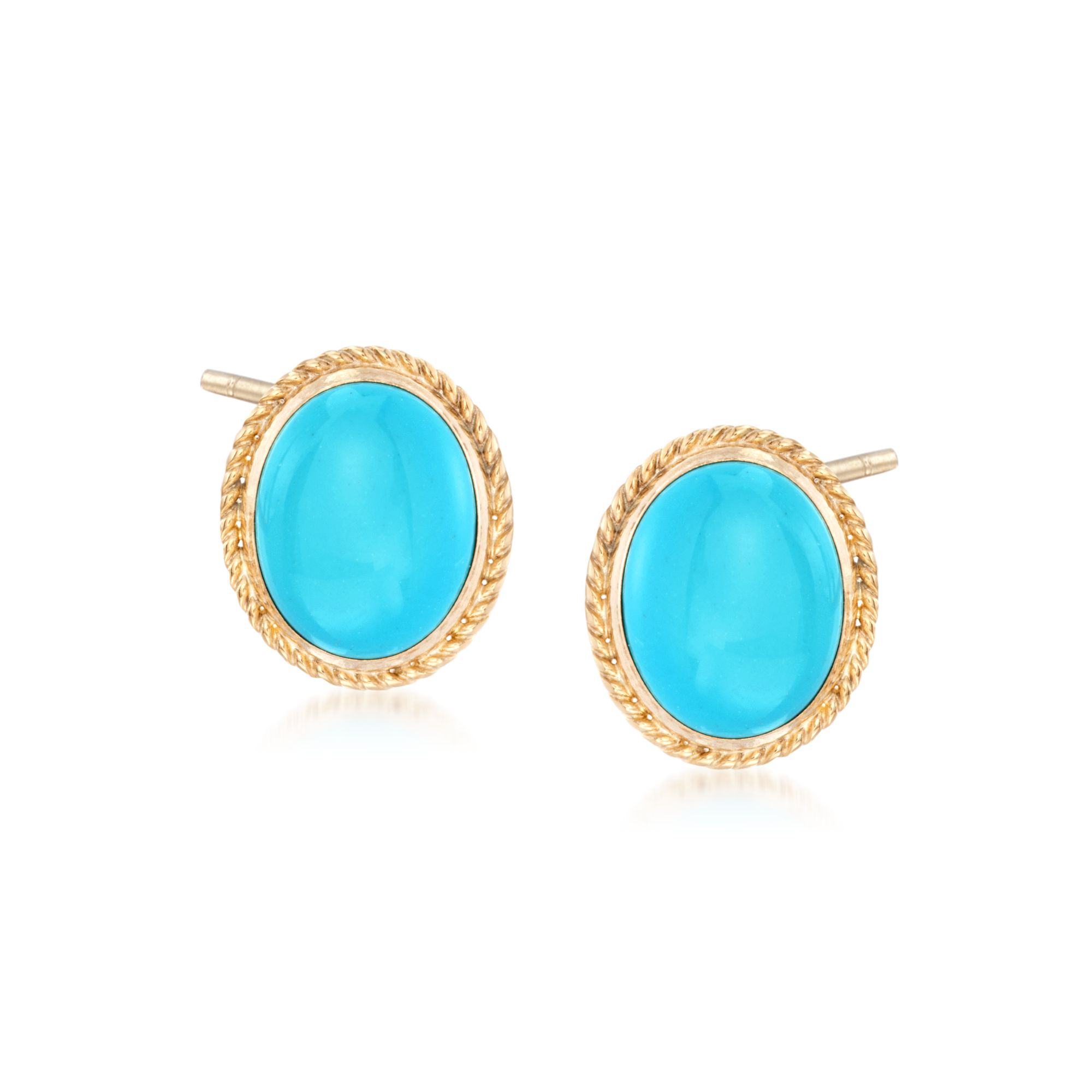 Oval Turquoise Earrings in 14kt Yellow Gold | Ross-Simons