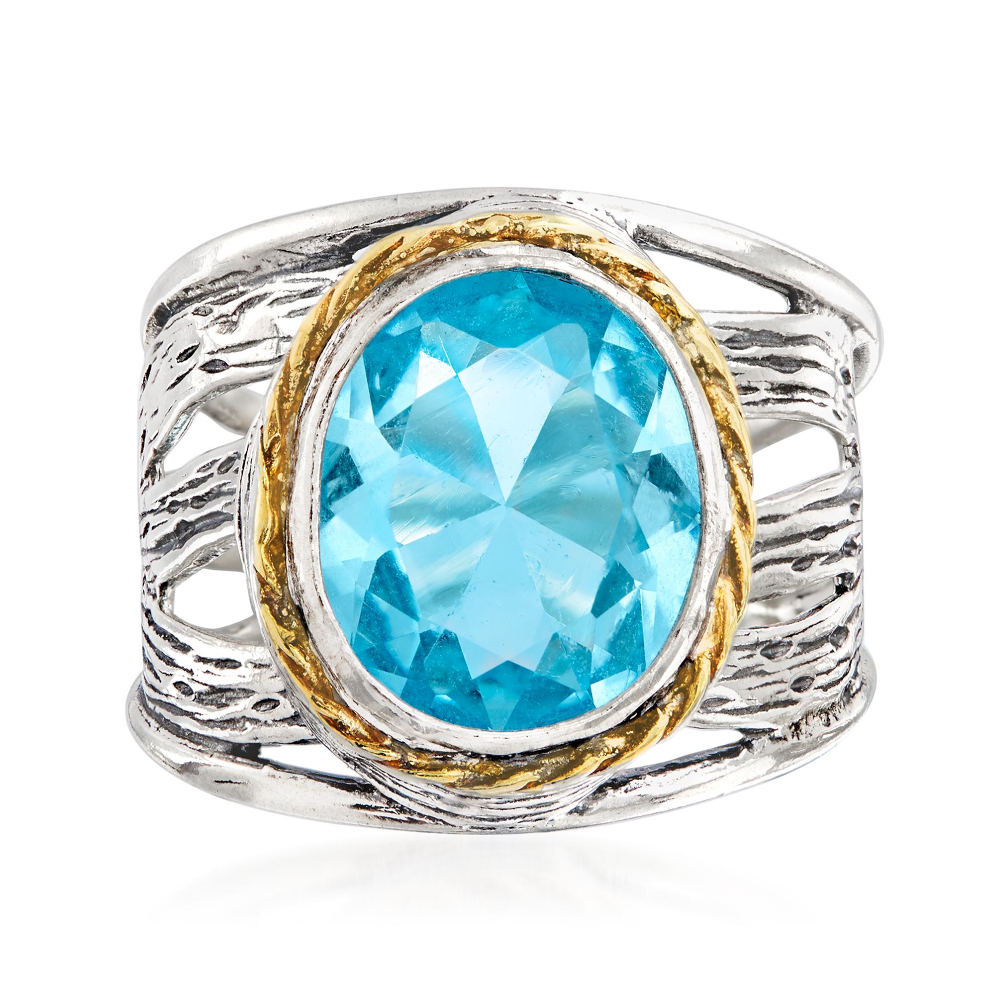 5.00 Carat Sky Blue Topaz Openwork Ring in Sterling Silver and
