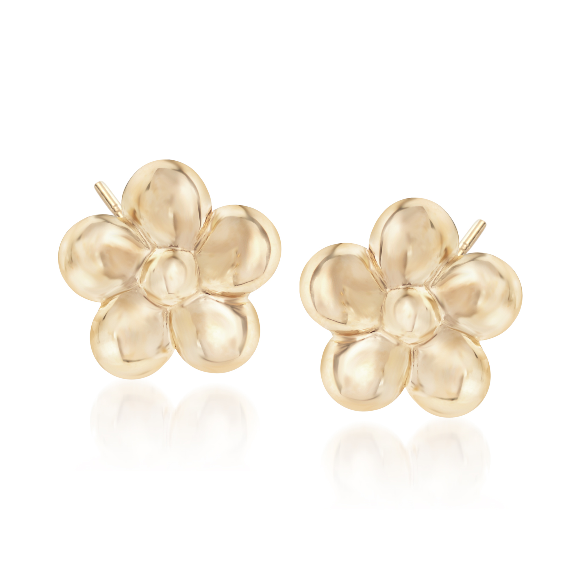 Details about  / Real 18Kt Yellow Gold Plain Gold Floral Stud Earrings for Women