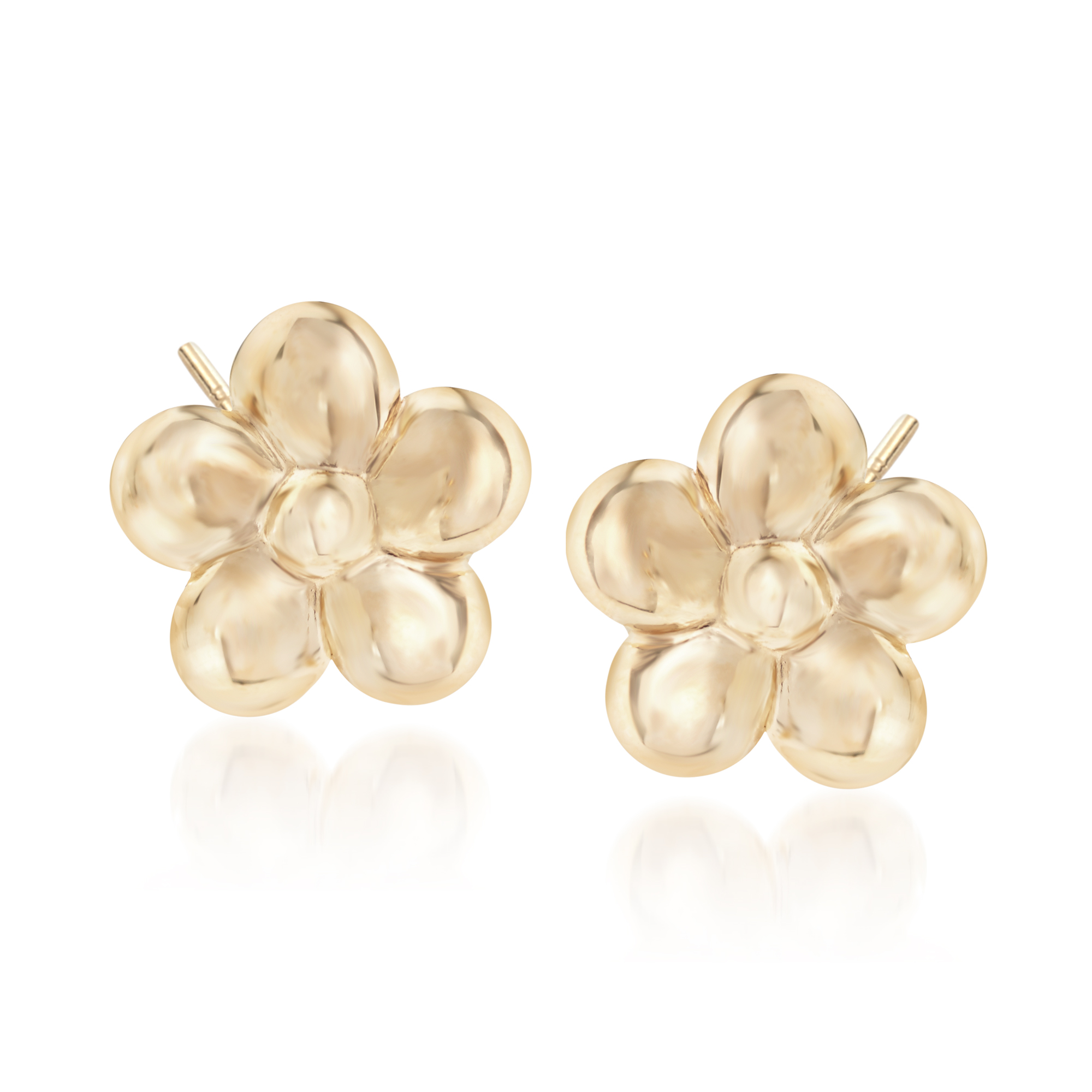 Details about / Real 18Kt Yellow Gold Plain Gold Floral Stud Earrings for Women
