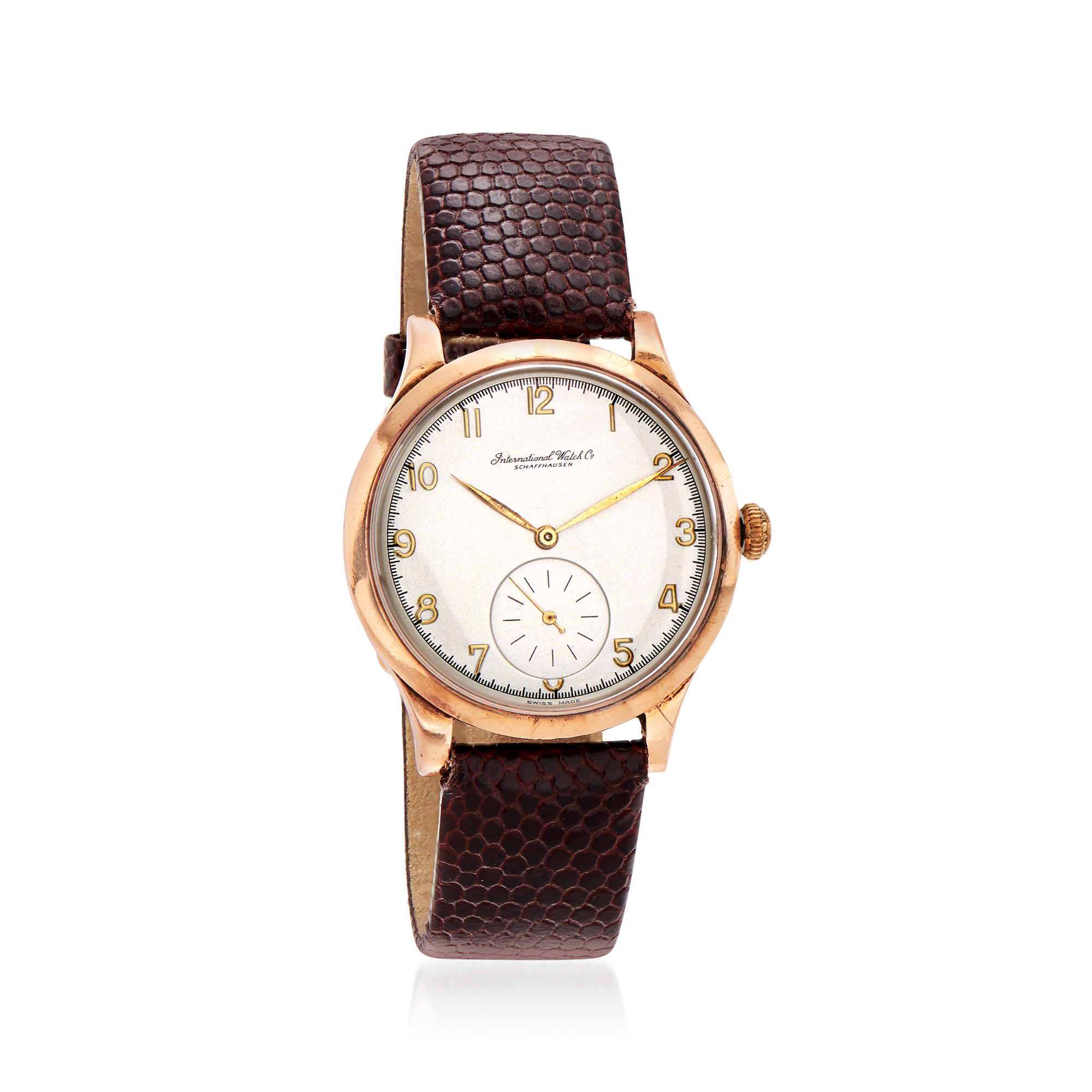 C. 1930 Vintage Iwc Schaffhausen 14kt Yellow Gold Watch with Brown