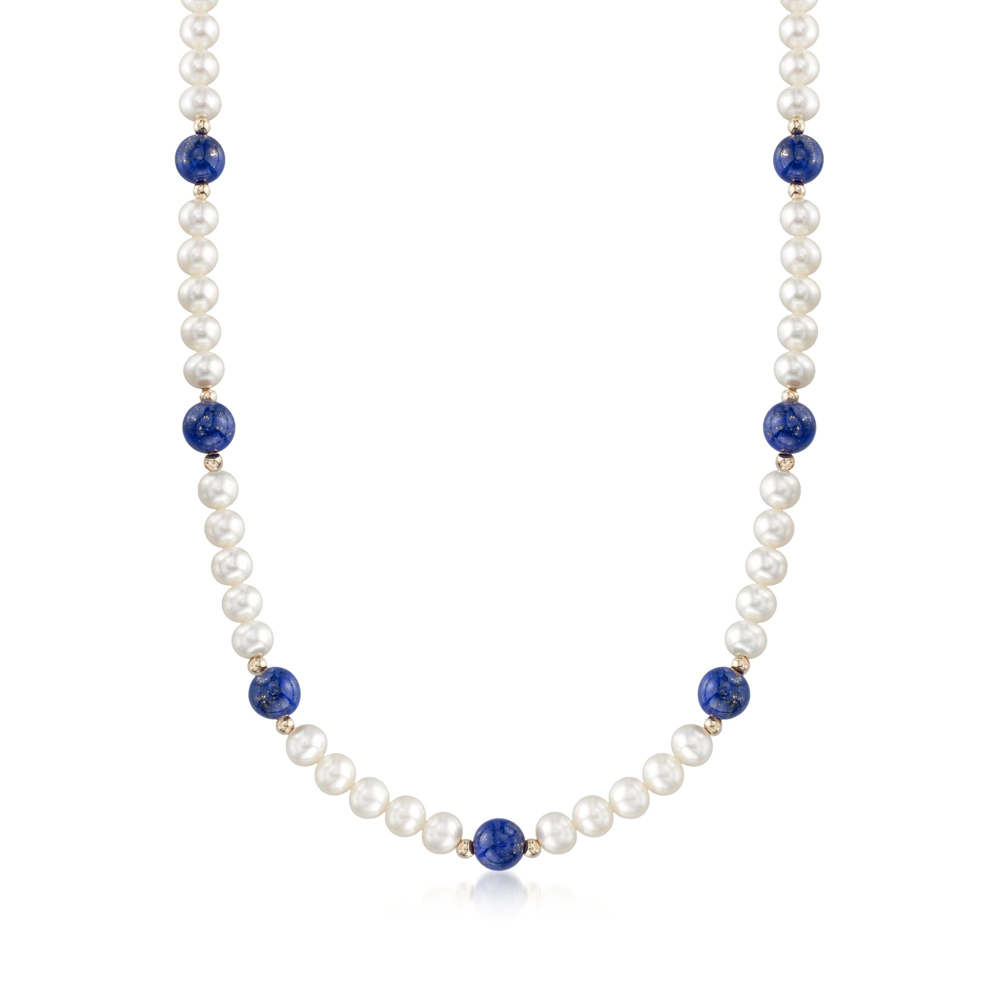 7-8MM Natural White Akoya Pearl Lapis Lazuli Pendant Necklace 18"