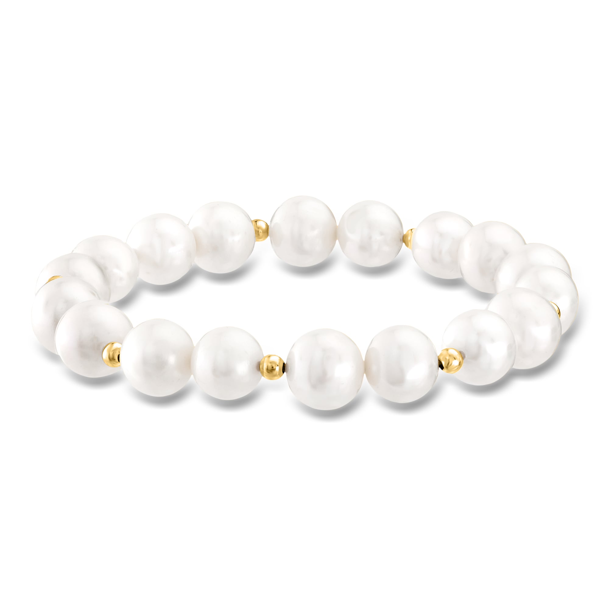 9-10mm Cultured Pearl Stretch Bracelet with 14kt Yellow Gold