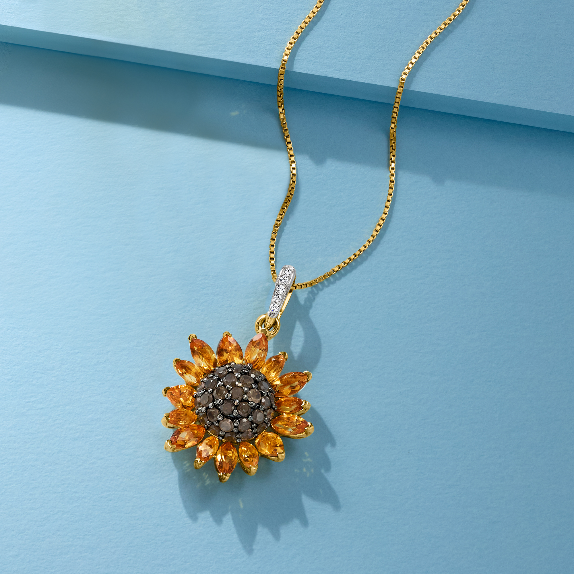 アクセサリー sunflower Rainbow Flower Happy Face CZ Sunflower Pendant Gold Plated
