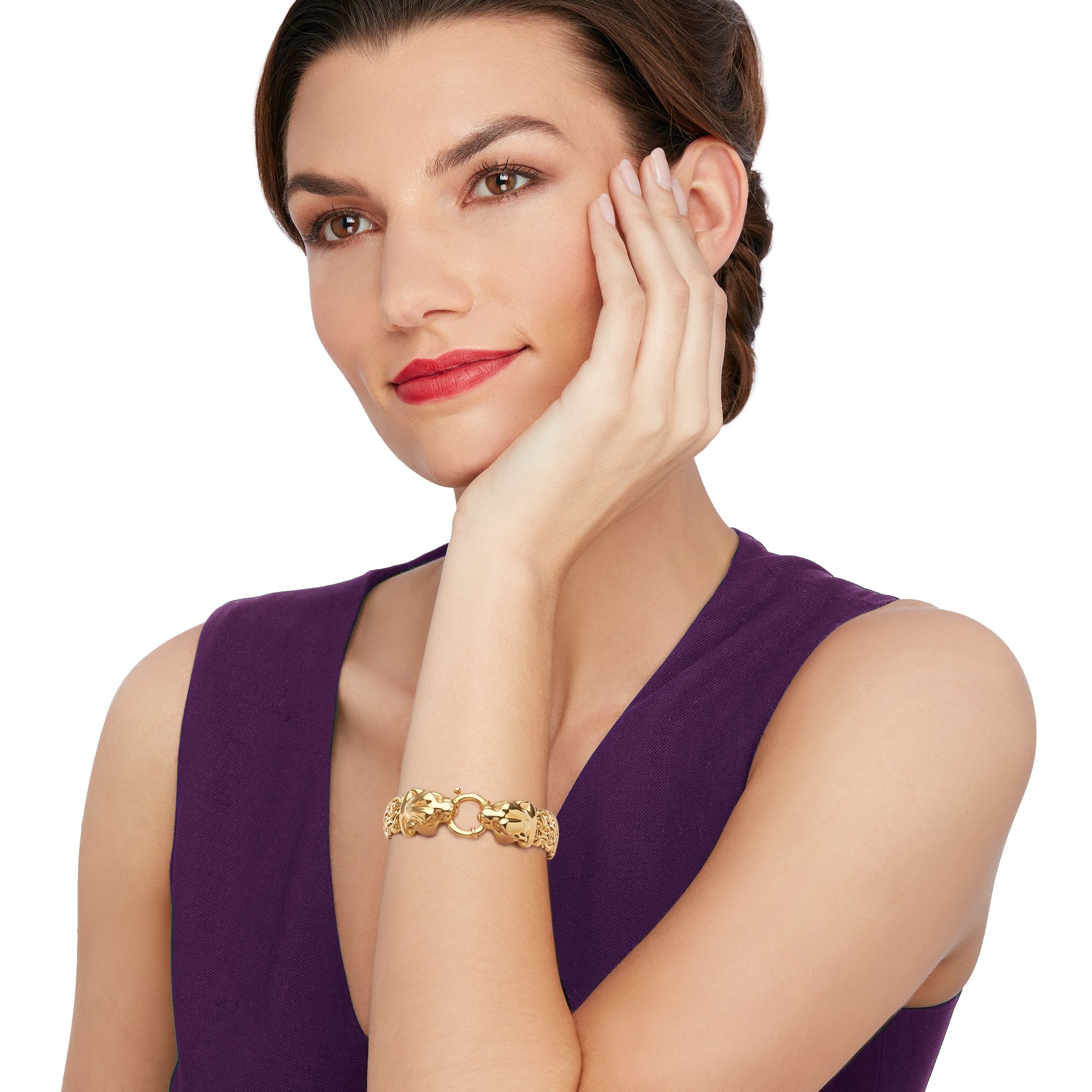 本日限定価格LORO mutual bracelet Italian 14kt Yellow Gold Double Panther Head Link Bracelet