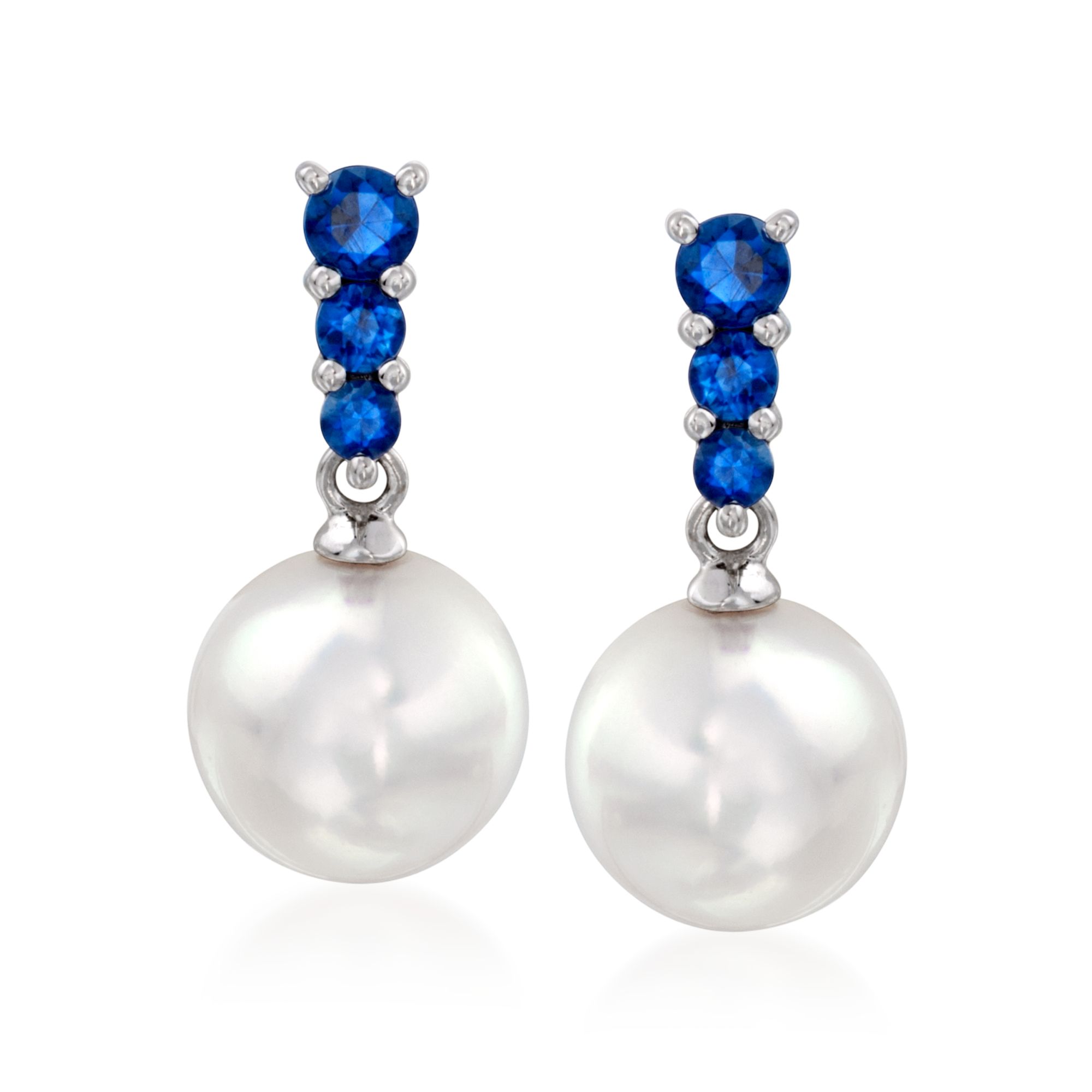 Mikimoto 8mm 'A' Akoya Pearl and .30 ct. t.w. Sapphire Earrings in