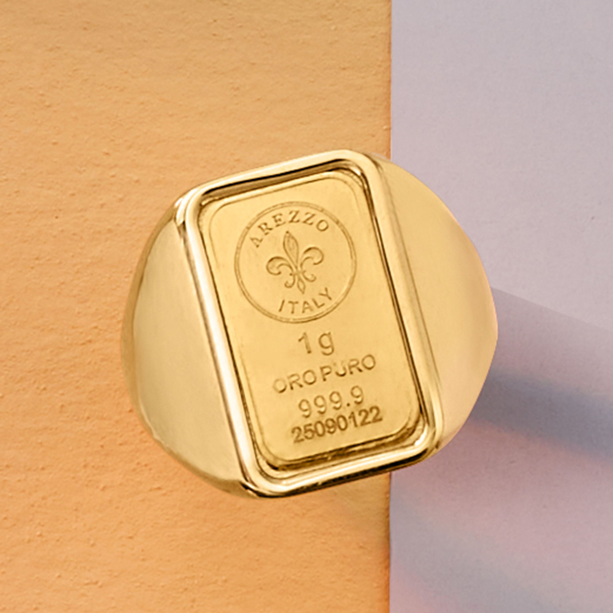 Italian 24kt Gold Fleur-De-Lis One-Gram Ingot Signet Ring with