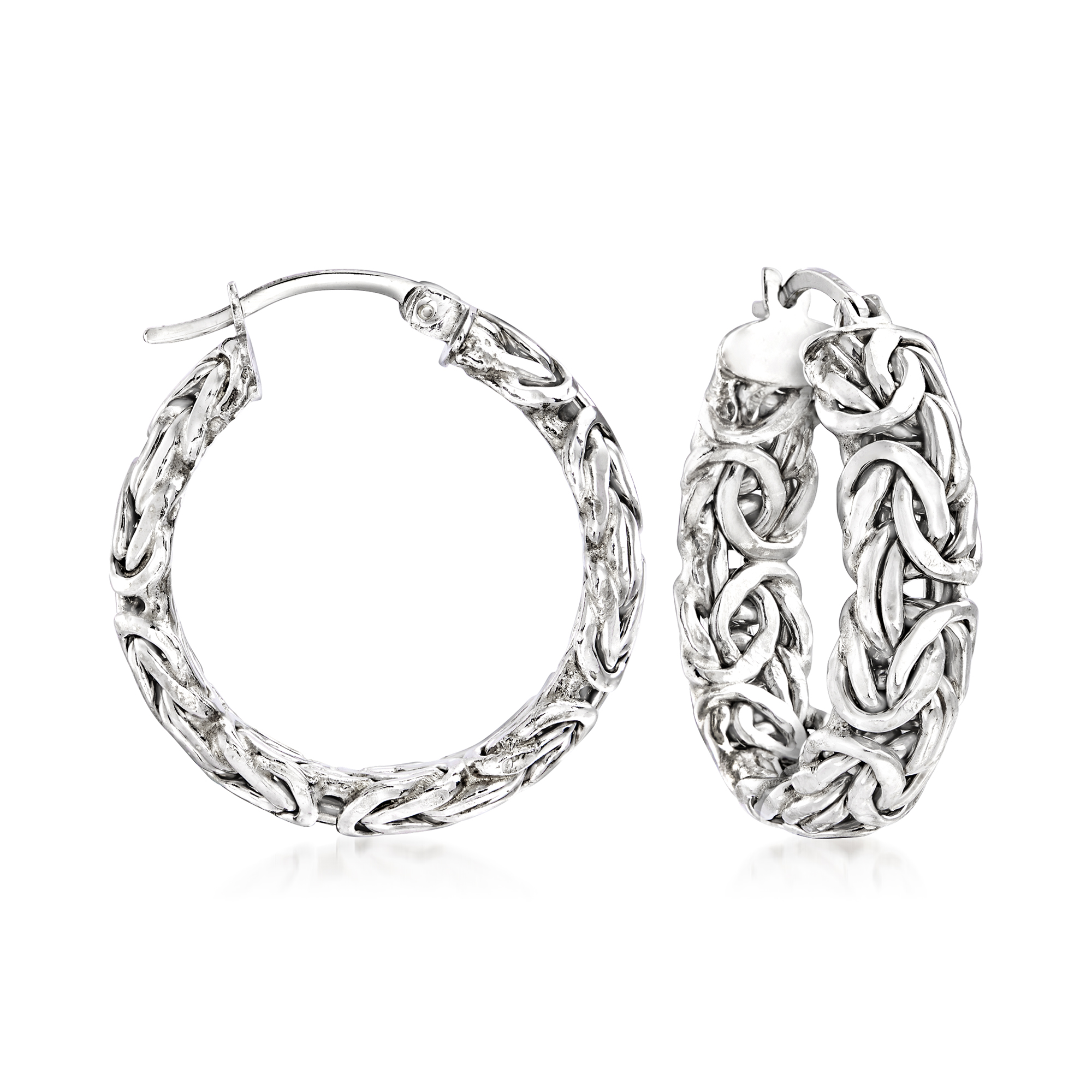 1 1/4" Anti-Tarnish Byzantine Round Hoop Earrings Real 925 Sterling Silver 