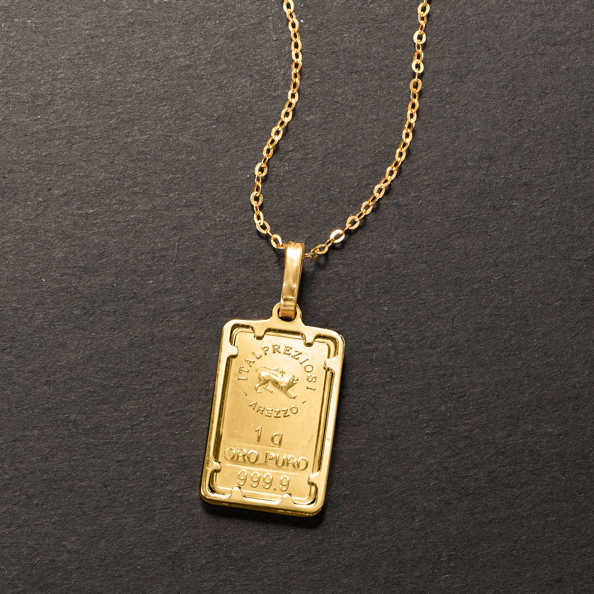 Italian 24kt Yellow Gold Chimera of Arezzo One-Gram Ingot Pendant