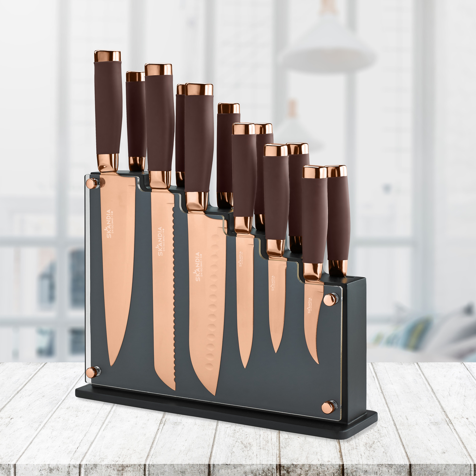 Skandia Forte 13-pc. Copper Titanium-Plated Knife Block Set | Ross