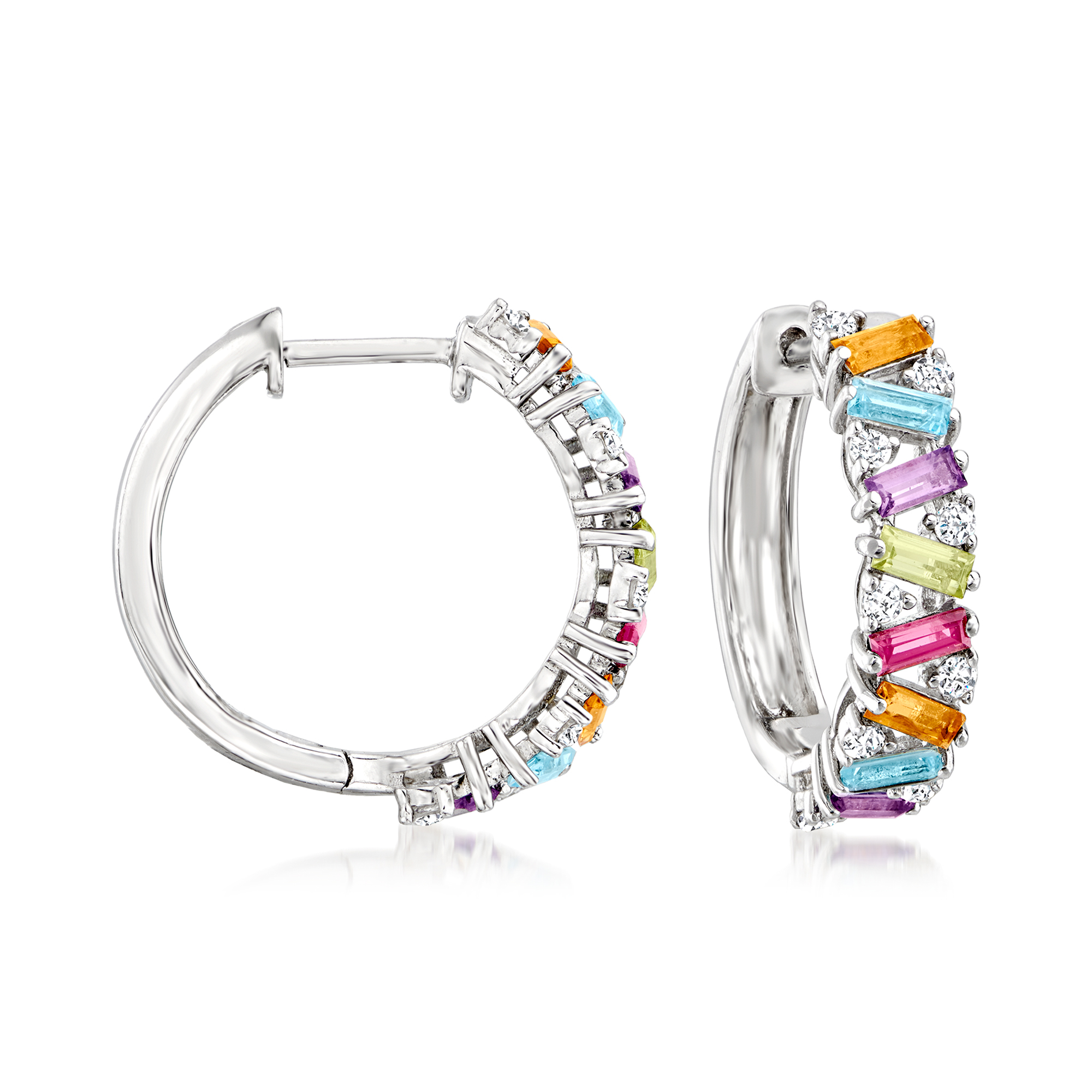 2.30 ct. t.w. Multi-Gemstone Hoop Earrings in Sterling