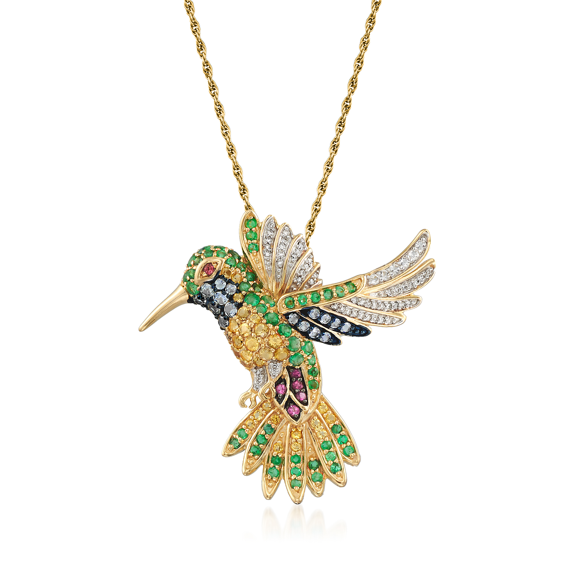 Sterling Silver Hummingbird Pendant w/ Opal & CZ Stones Sterling Silver Hummingbird Pendant w/ Opal & CZ Stones