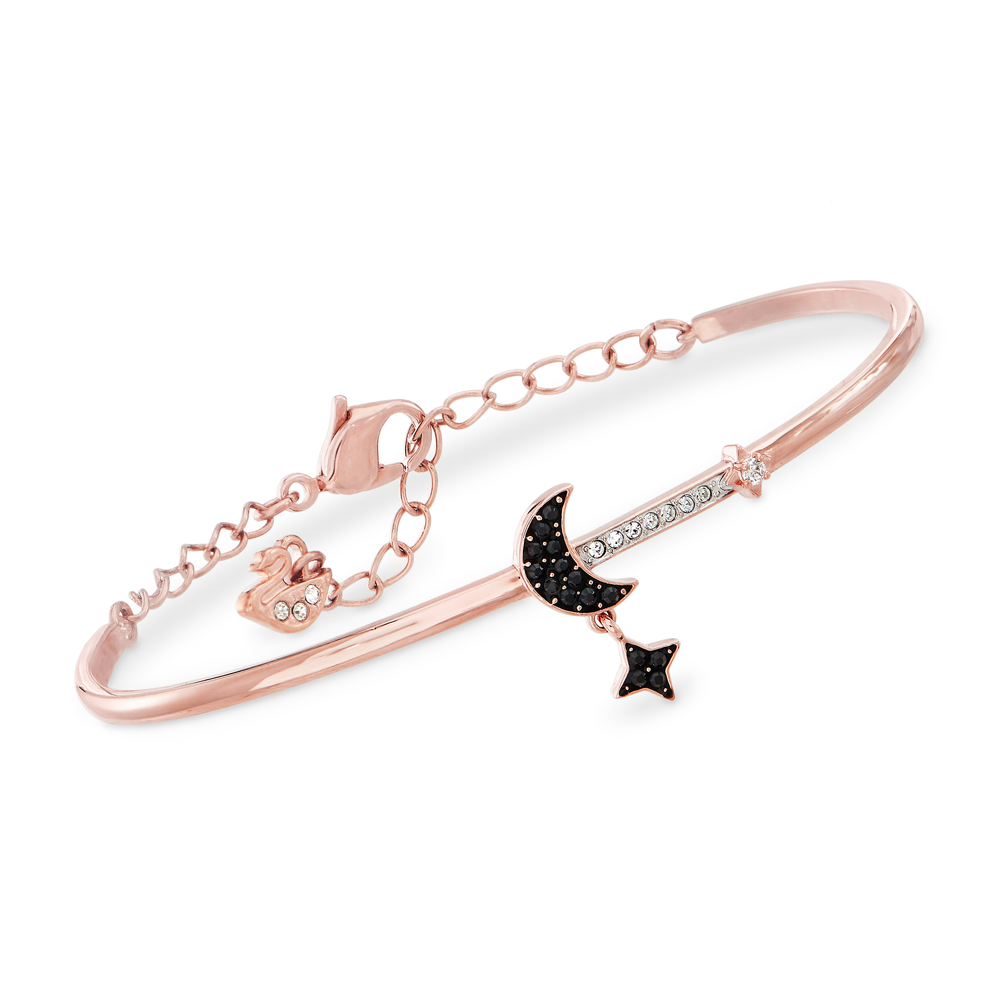 Swarovski Crystal Moon and Star Bracelet in Rose Gold Plated Metal