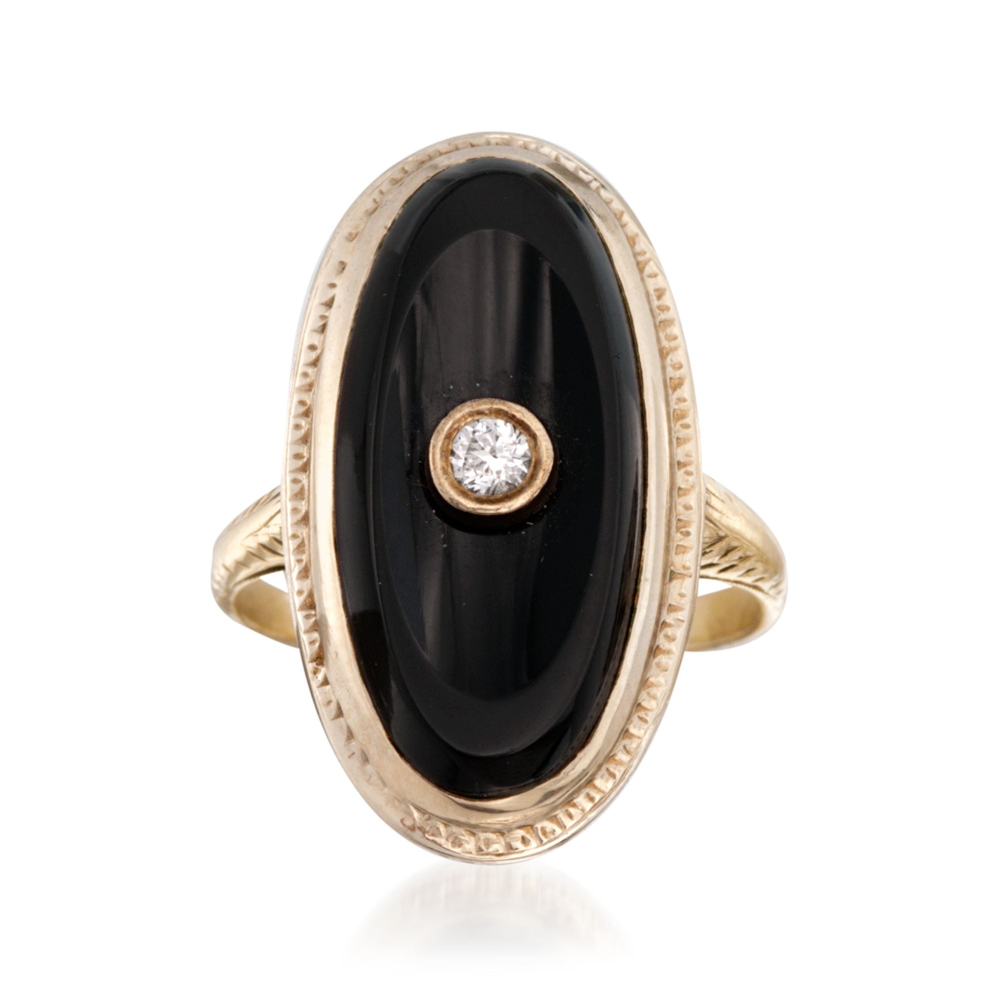 C. 1950 Vintage Black Onyx Ring with Diamond Accent in 14kt Two-Tone Gold |  Ross-Simons