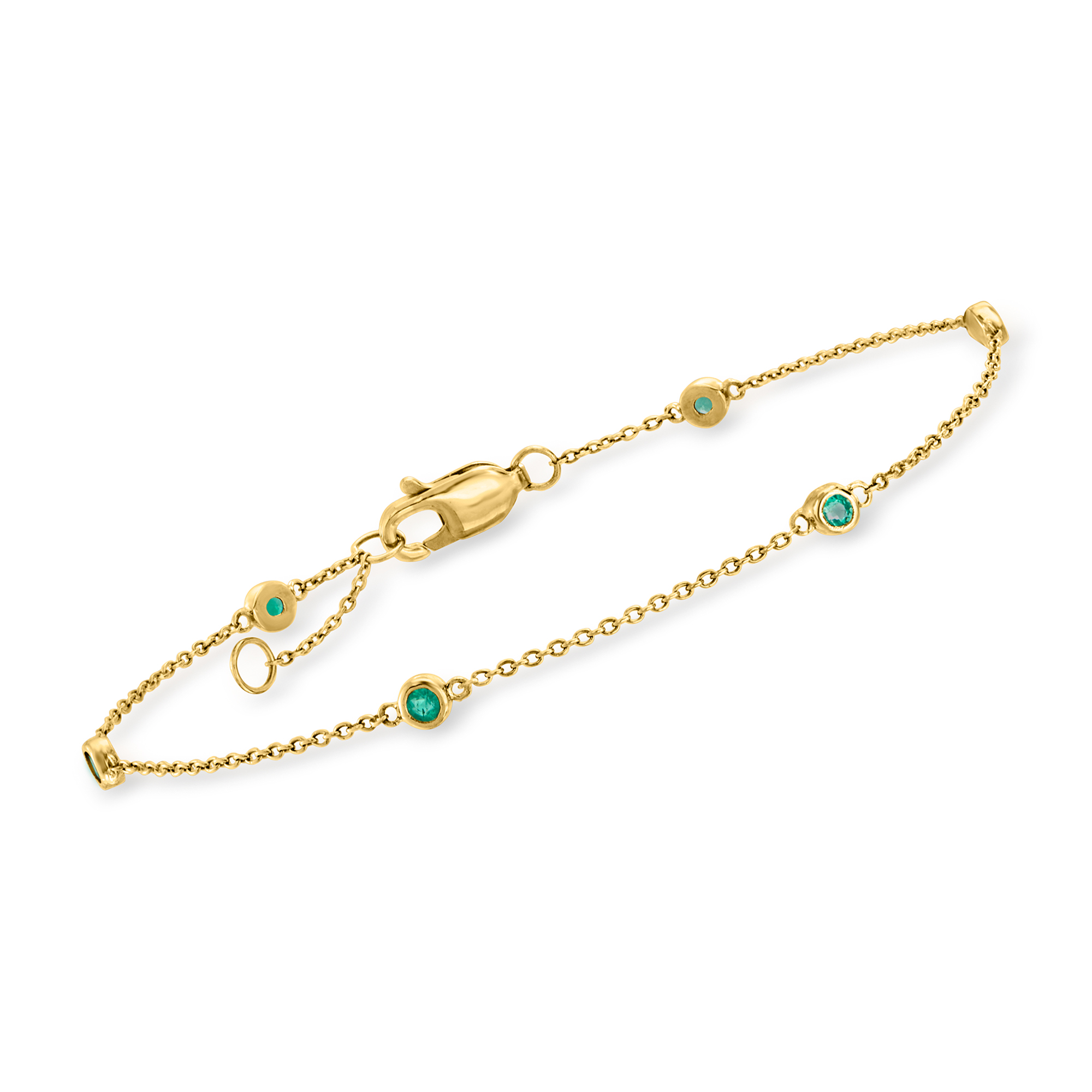 .20 ct. t.w. Emerald Station Bracelet in 14kt Yellow Gold. 7.5&quot;