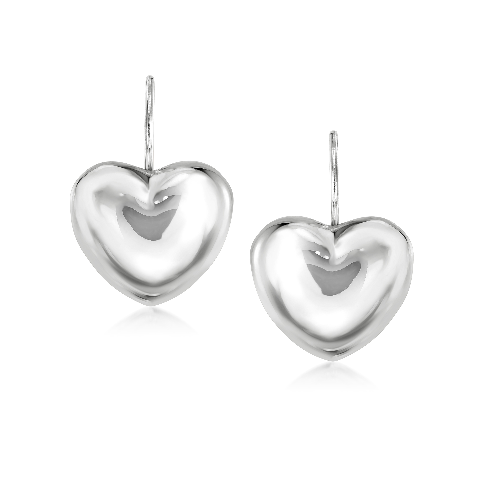 Italian Sterling Silver Puffed Heart Drop Earrings