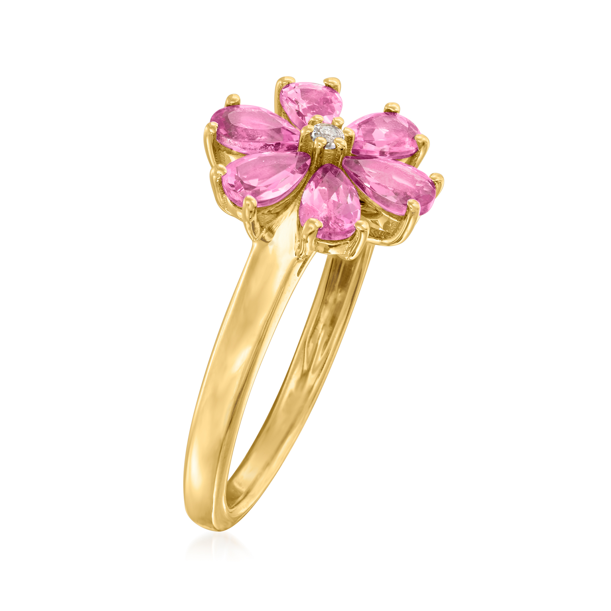 1.30 ct. t.w. Pink Tourmaline Flower Ring with White Topaz 1.30 ct. t.w. Pink Tourmaline Flower Ring with White Topaz