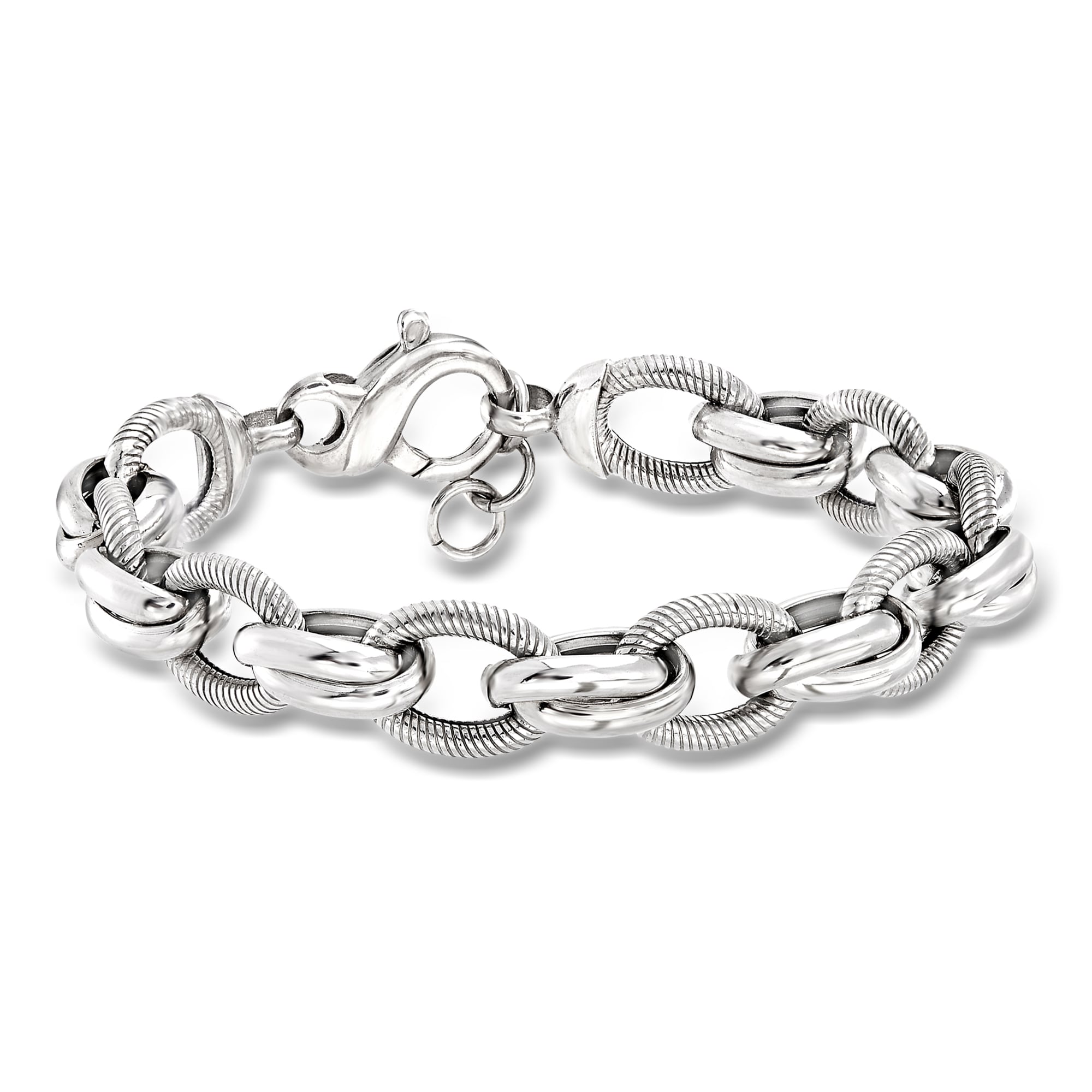 Italian Sterling Silver Textured and Polished Multi-Link Bracelet