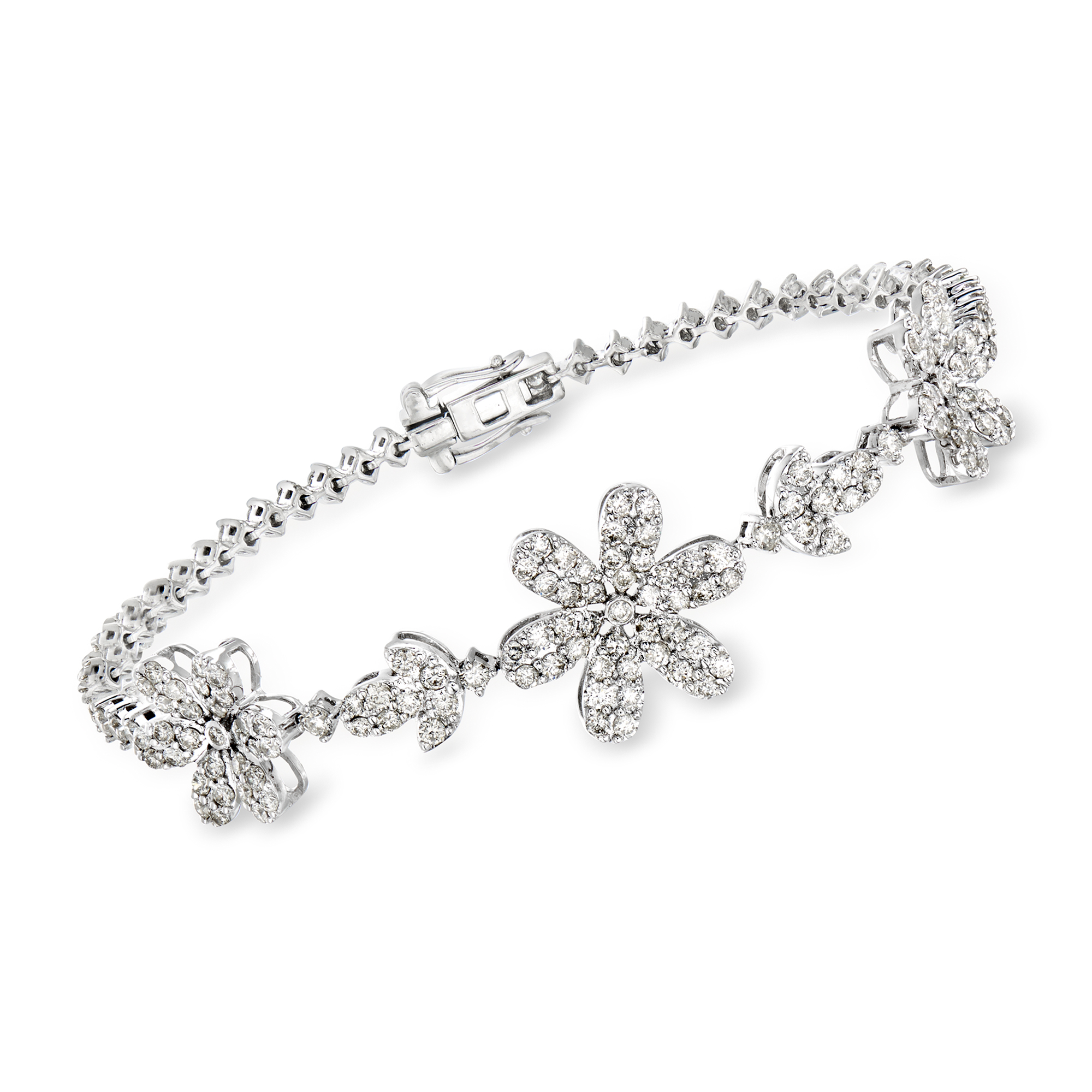 3.60 ct. t.w. Diamond Flower Bracelet in 18kt White Gold. 7" RossSimons