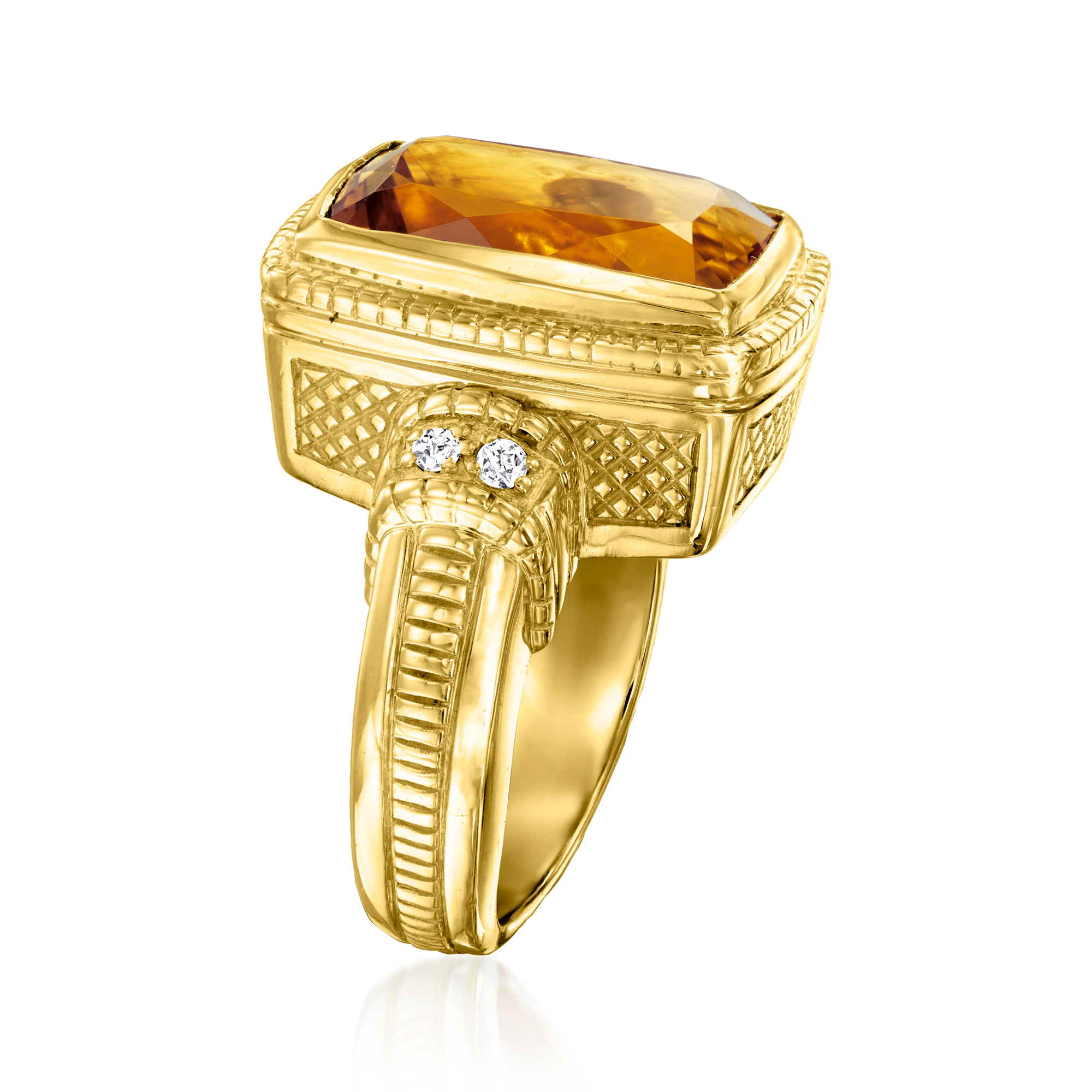 C. 1990 Vintage Judith Ripka 10.35 Carat Citrine Ring with .12 ct