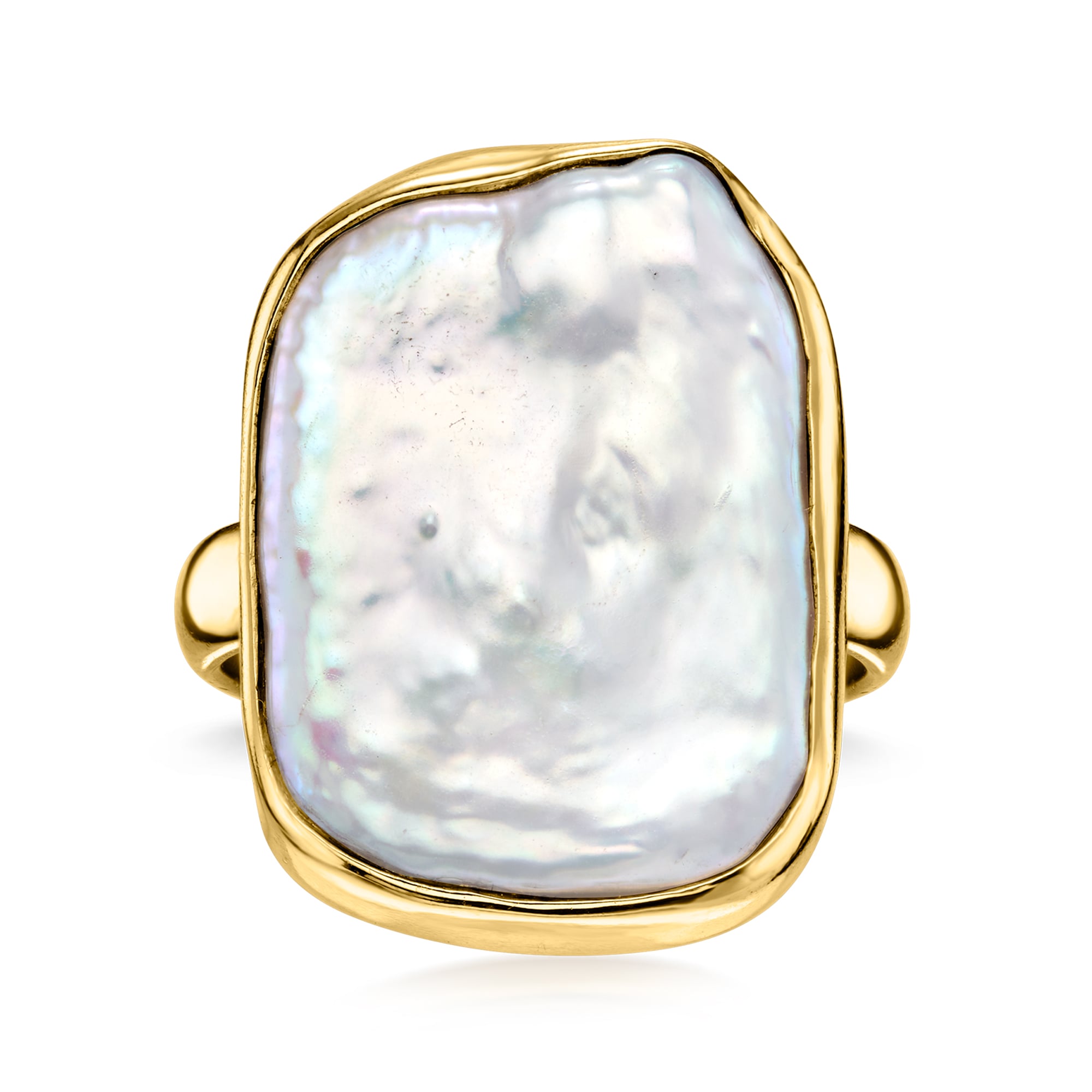 20-22mm Cultured Keshi Pearl Ring in 18kt Gold Over Sterling