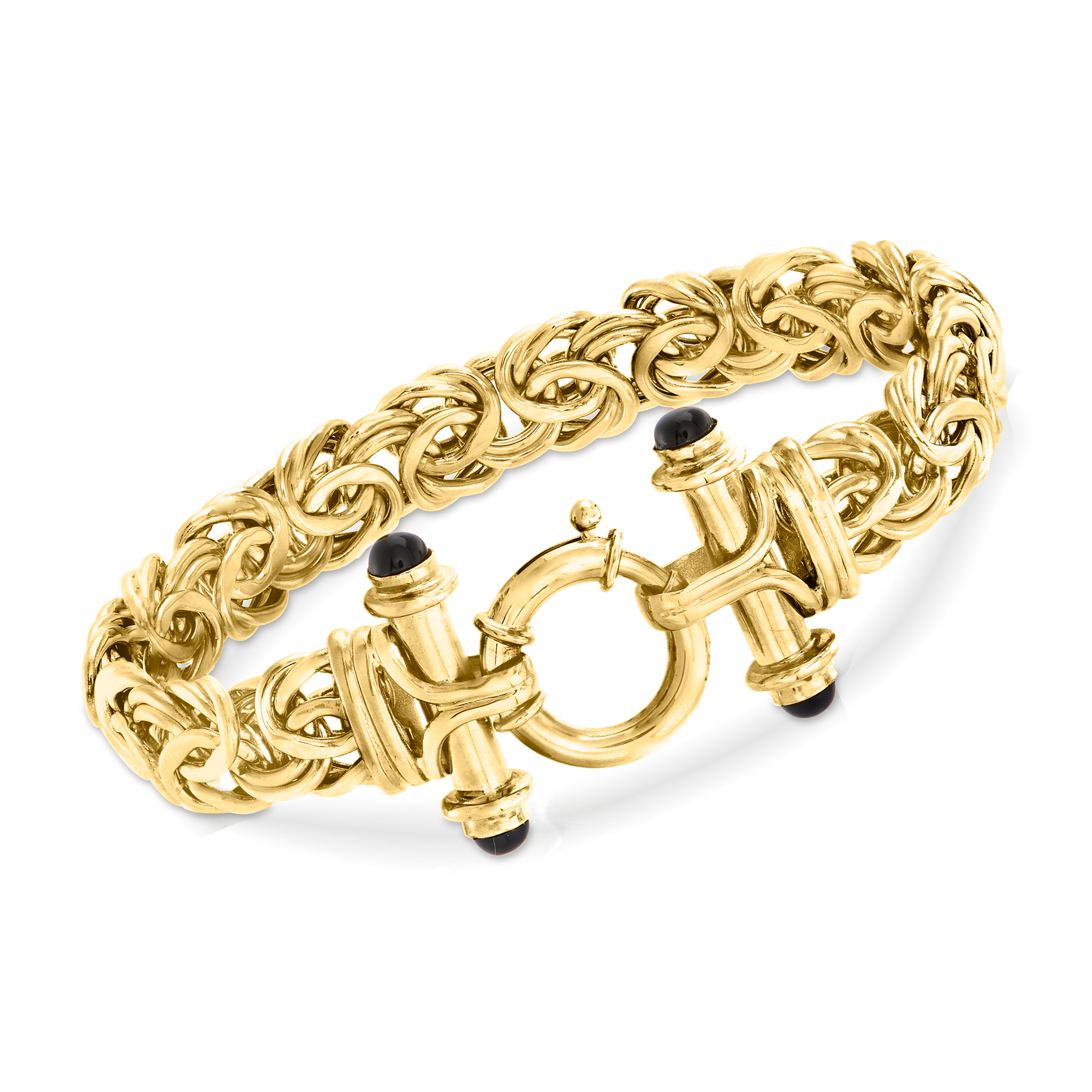 14kt Yellow Gold Byzantine Bracelet with Black Onyx. 8