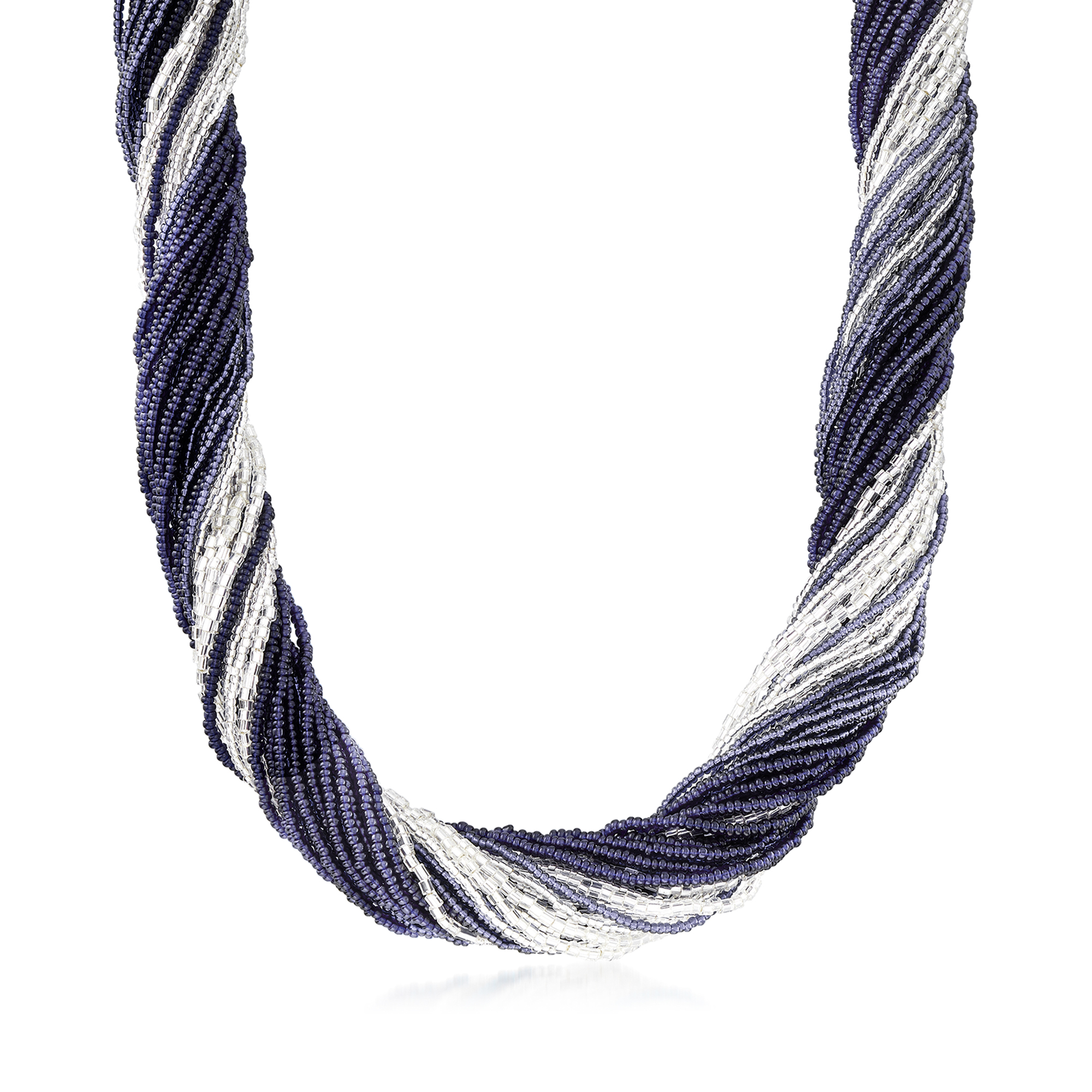 Italian Blue and White Murano Glass Bead Torsade Necklace with
