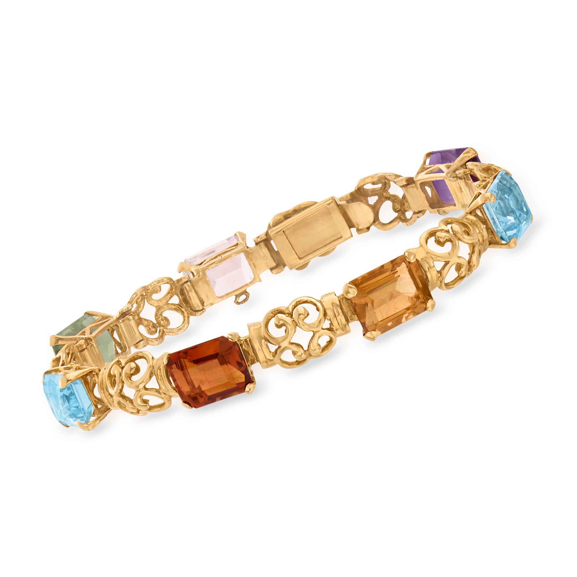 25ctw Multi Gemstone Flower Link 14K Gold Bracelet  Upscale Consignment