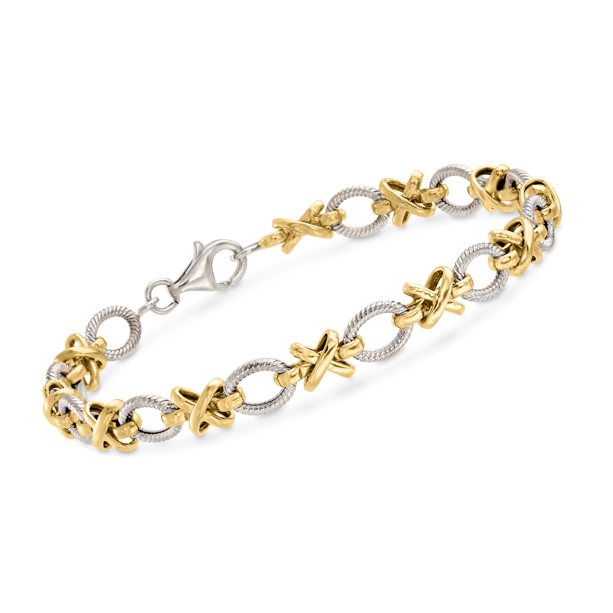 Sterling Silver and 14kt Yellow Gold XO Link Bracelet | Ross-Simons
