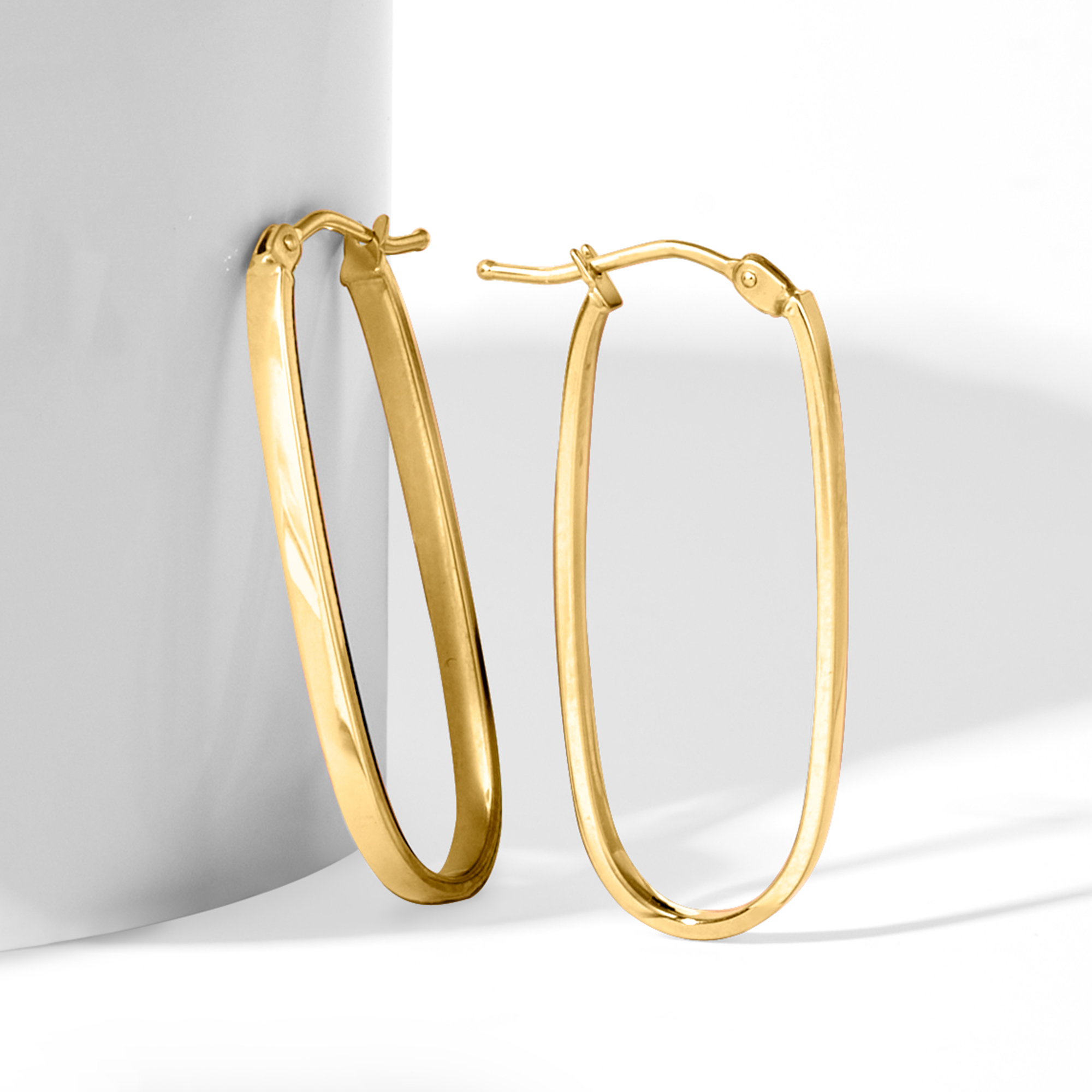 Italian 14kt Yellow Gold Flat-Oval Hoop Earrings. 1 1/4