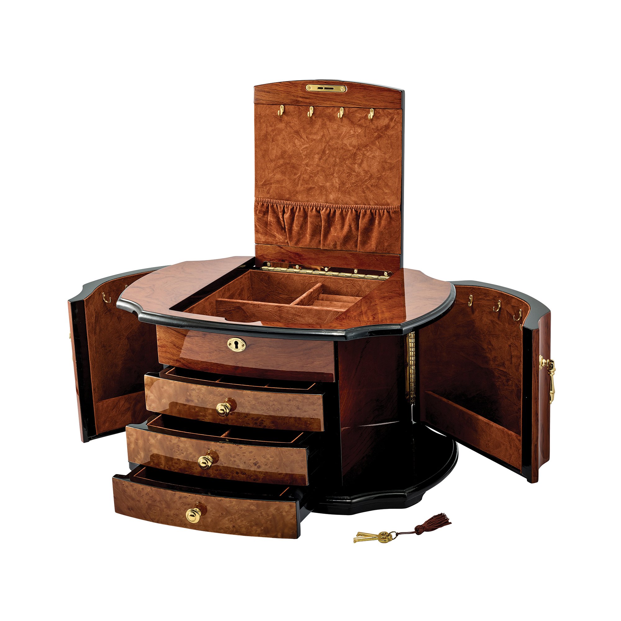 Oak and Natural Mapa Burlwood Locking Jewelry Box | Ross Simons