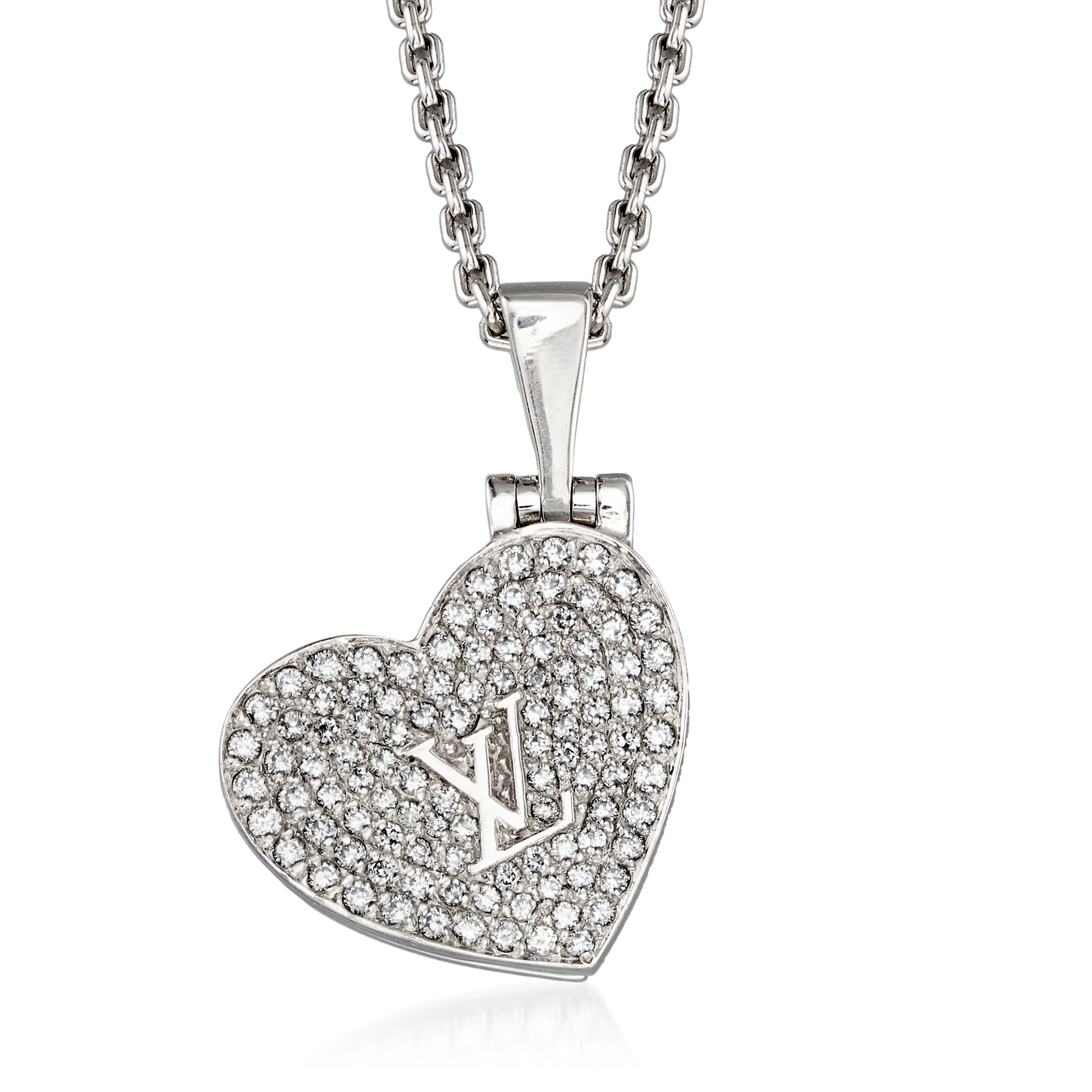 Louis Vuitton Diamond Heart Locket Necklace in 18K W #509516