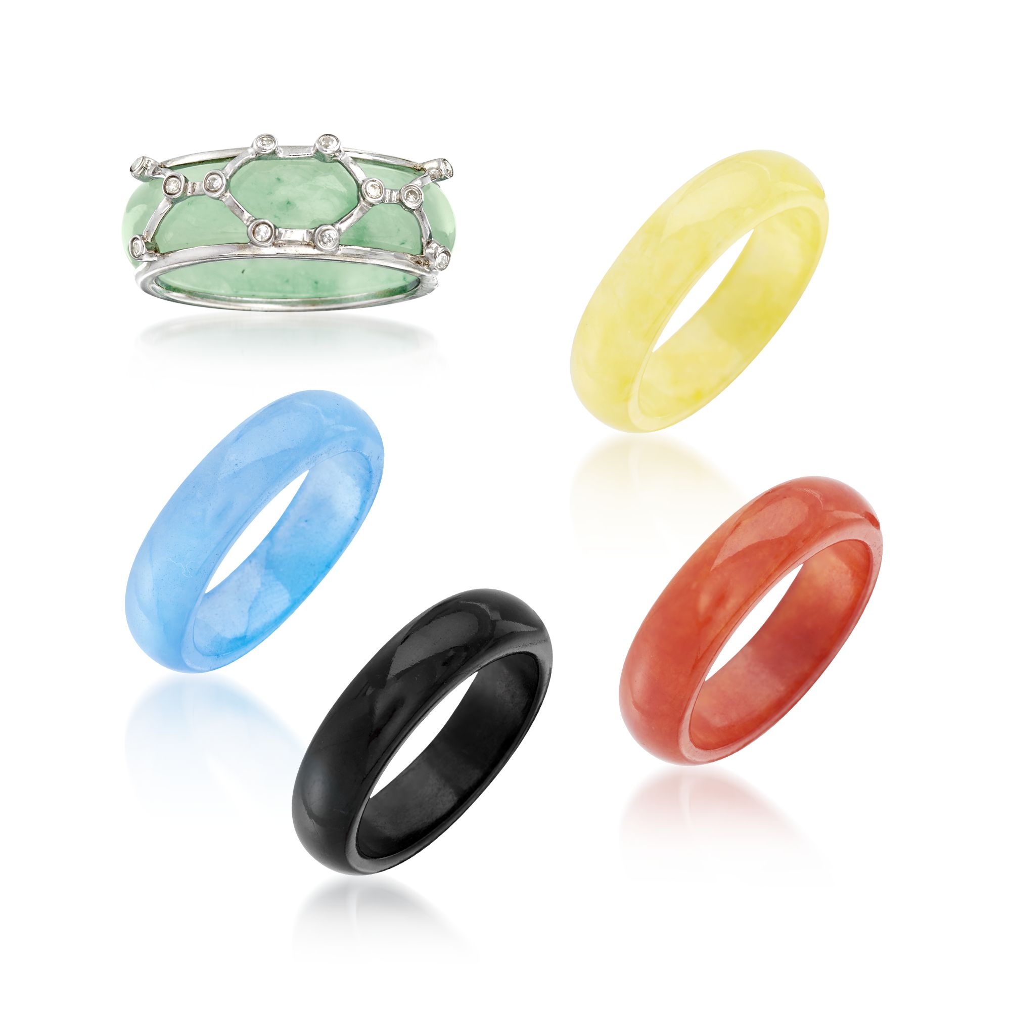 Multicolored Jade Jewelry Set: Five Interchangeable Rings with