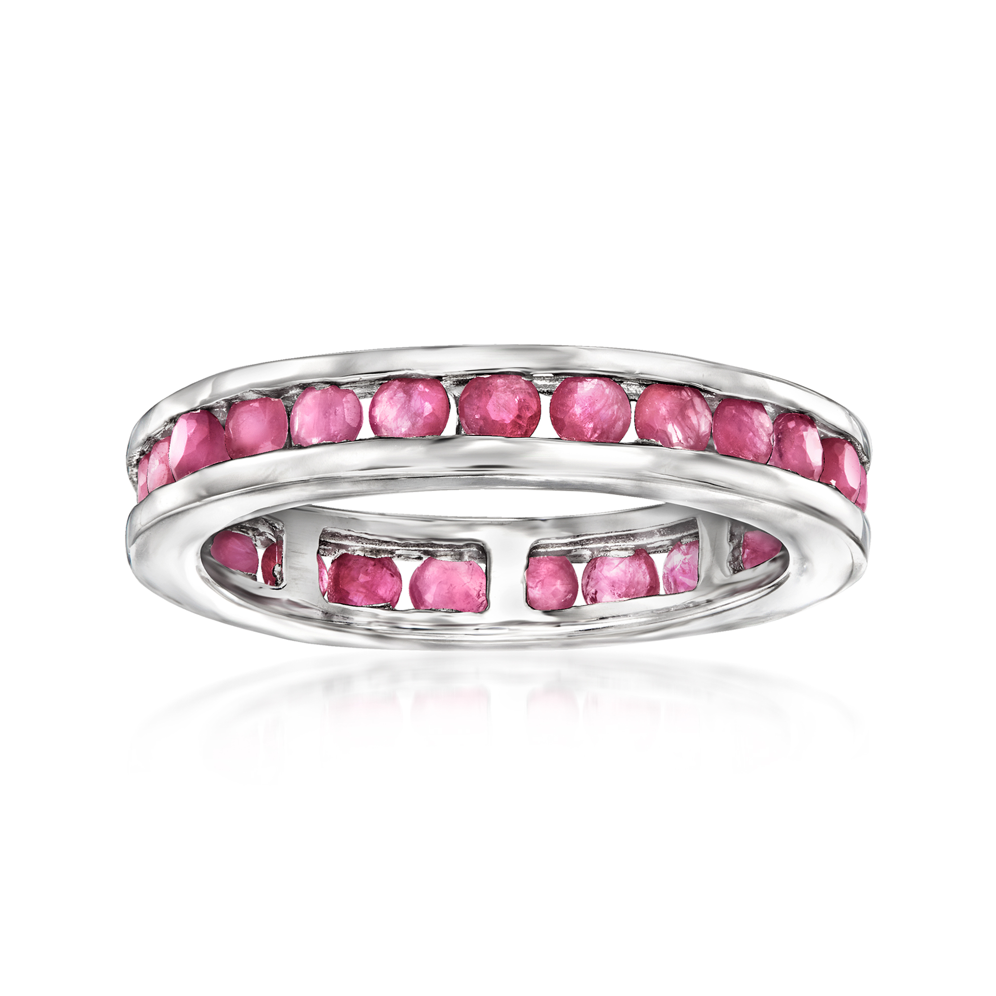 Simulated Ruby Eternity Wedding Band Ring Platinum Over