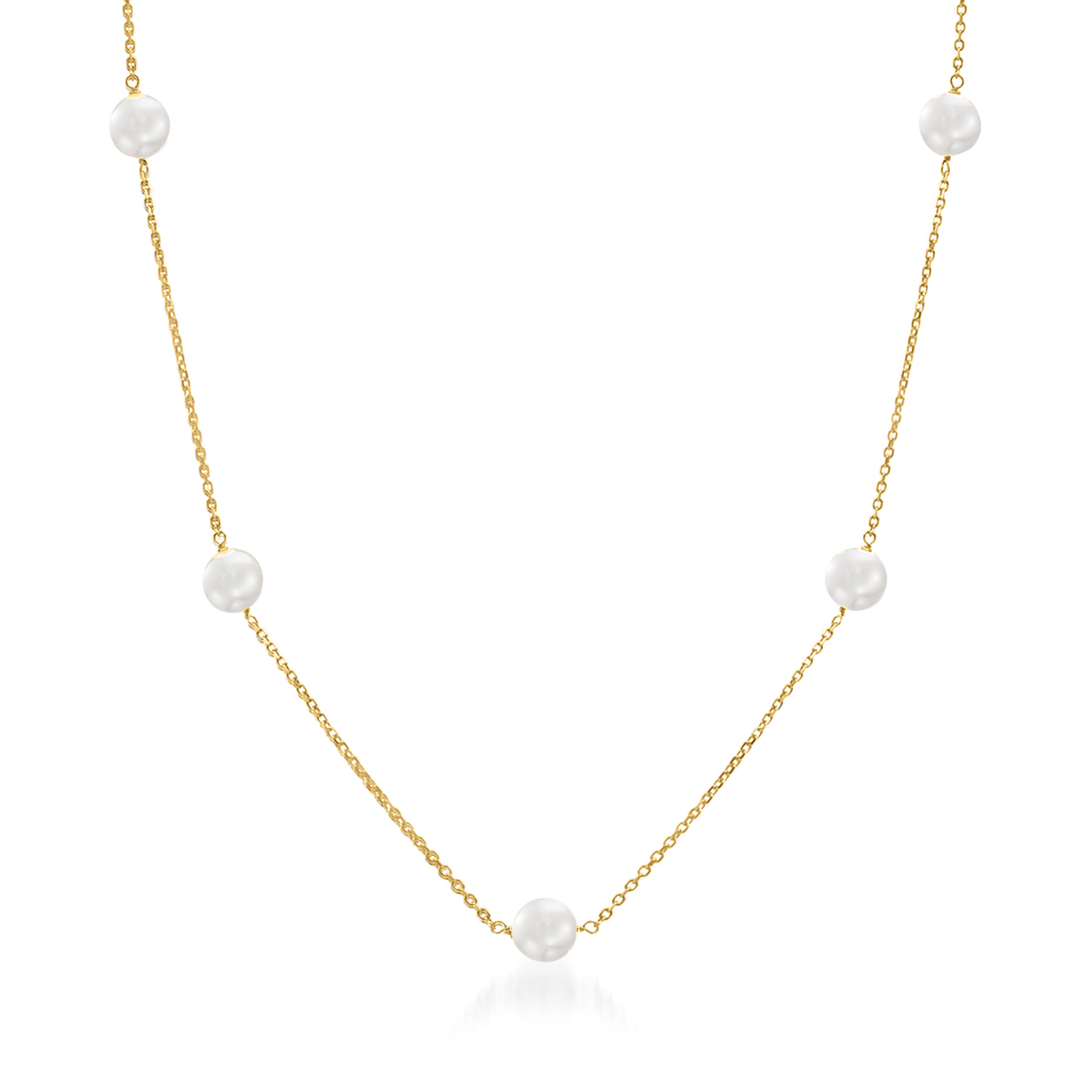 ネックレス・ペンダント ROMANTINUER SN86 NECKLACE SIGNATURE R PEARL 6-6.5mm Cultured Akoya Pearl Station Necklace in 14kt Yellow