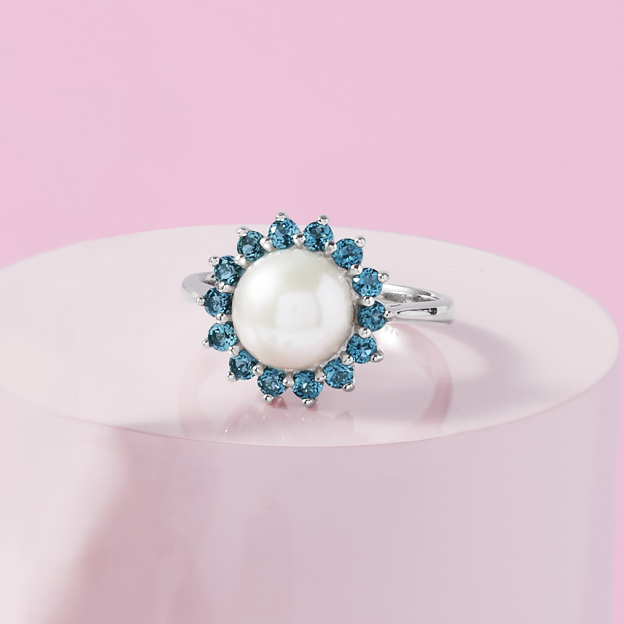 12-12.5mm Cultured Pearl Ring with Diamonds in Sterling Silver