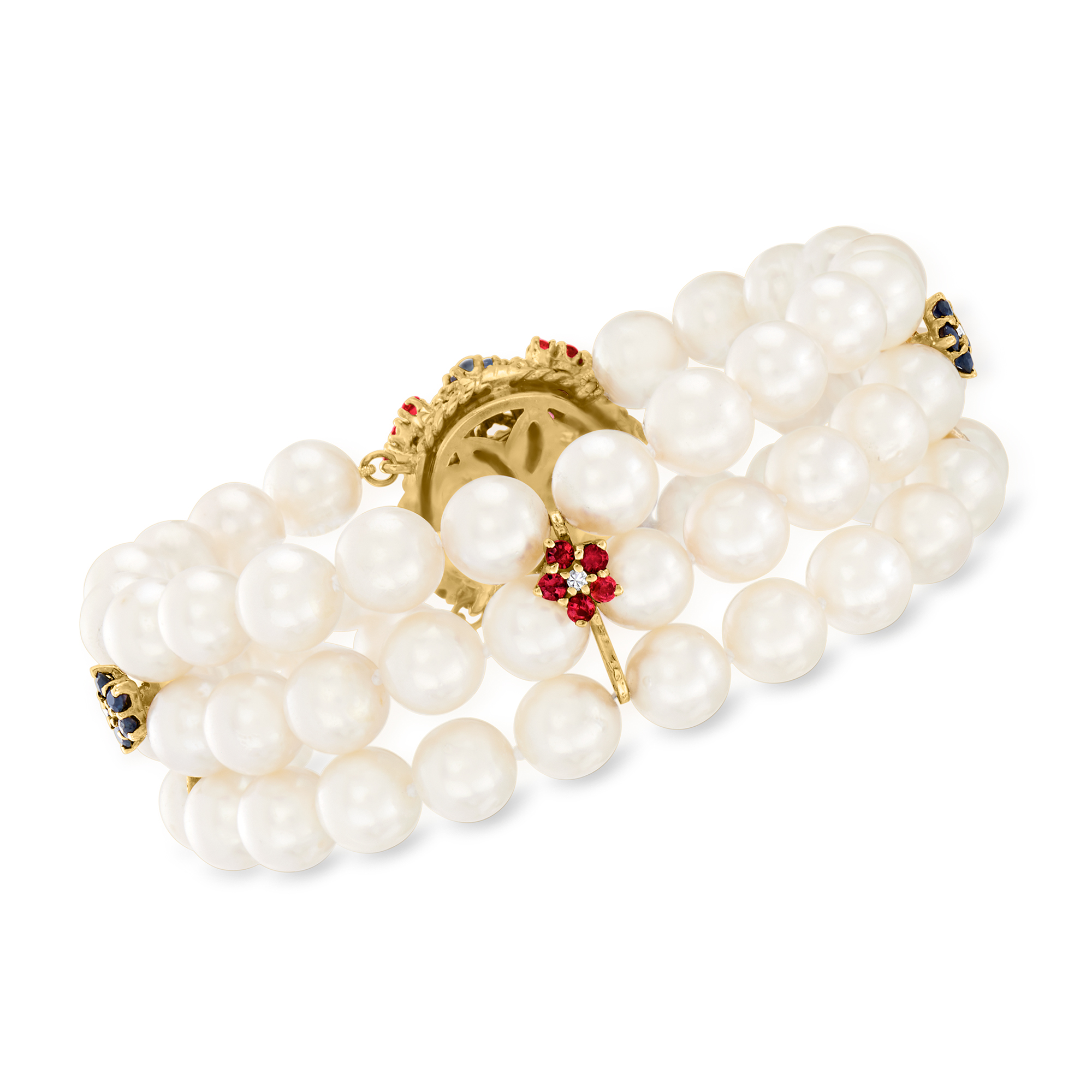 C. 1980 Vintage Cultured Pearl and 4.30 ct. t.w. Multi