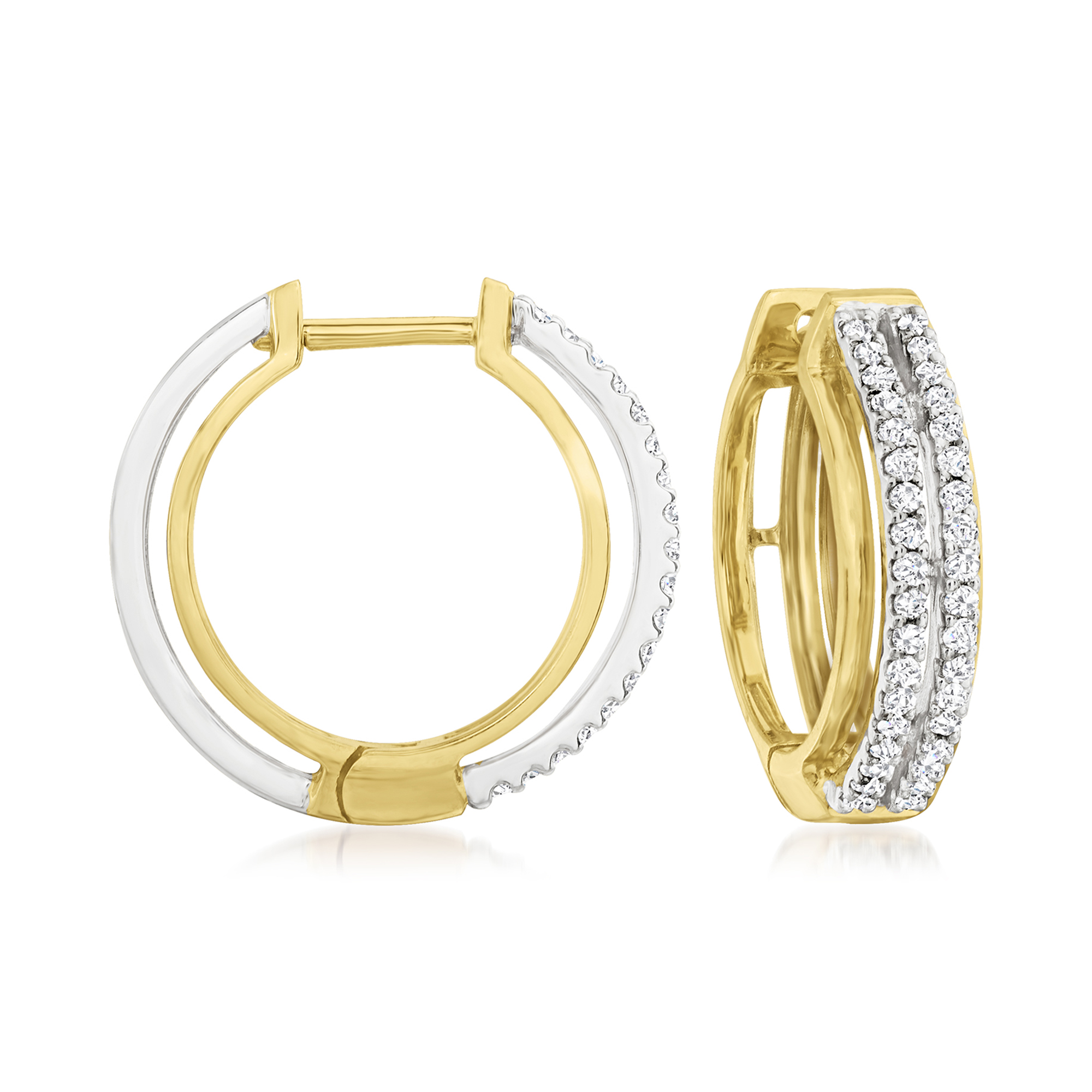 ピアス [VINTAGE HOLLYWOOD] Two-tone Ring Earrings C. 1990 Vintage .75 ct. t.w. Diamond Double-Row Hoop