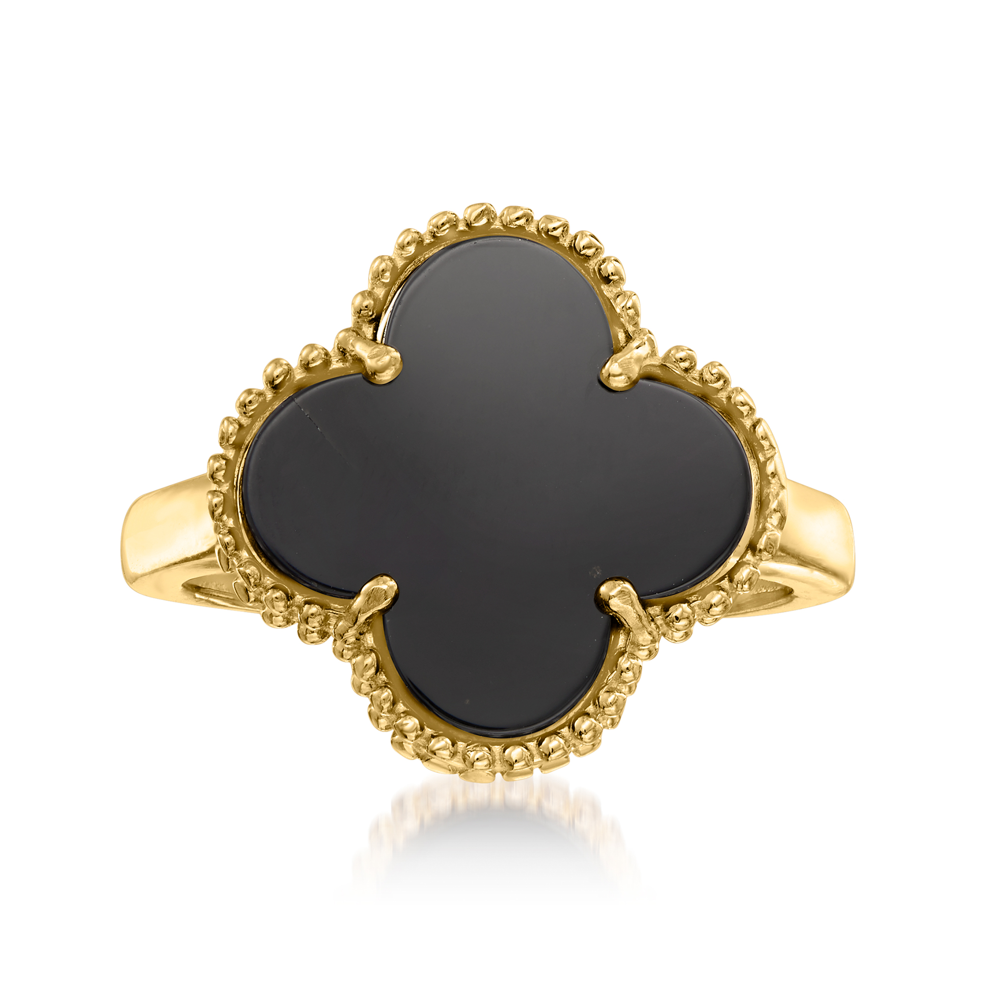 C. 1990 Vintage Black Onyx Clover Ring in 21kt Yellow Gold