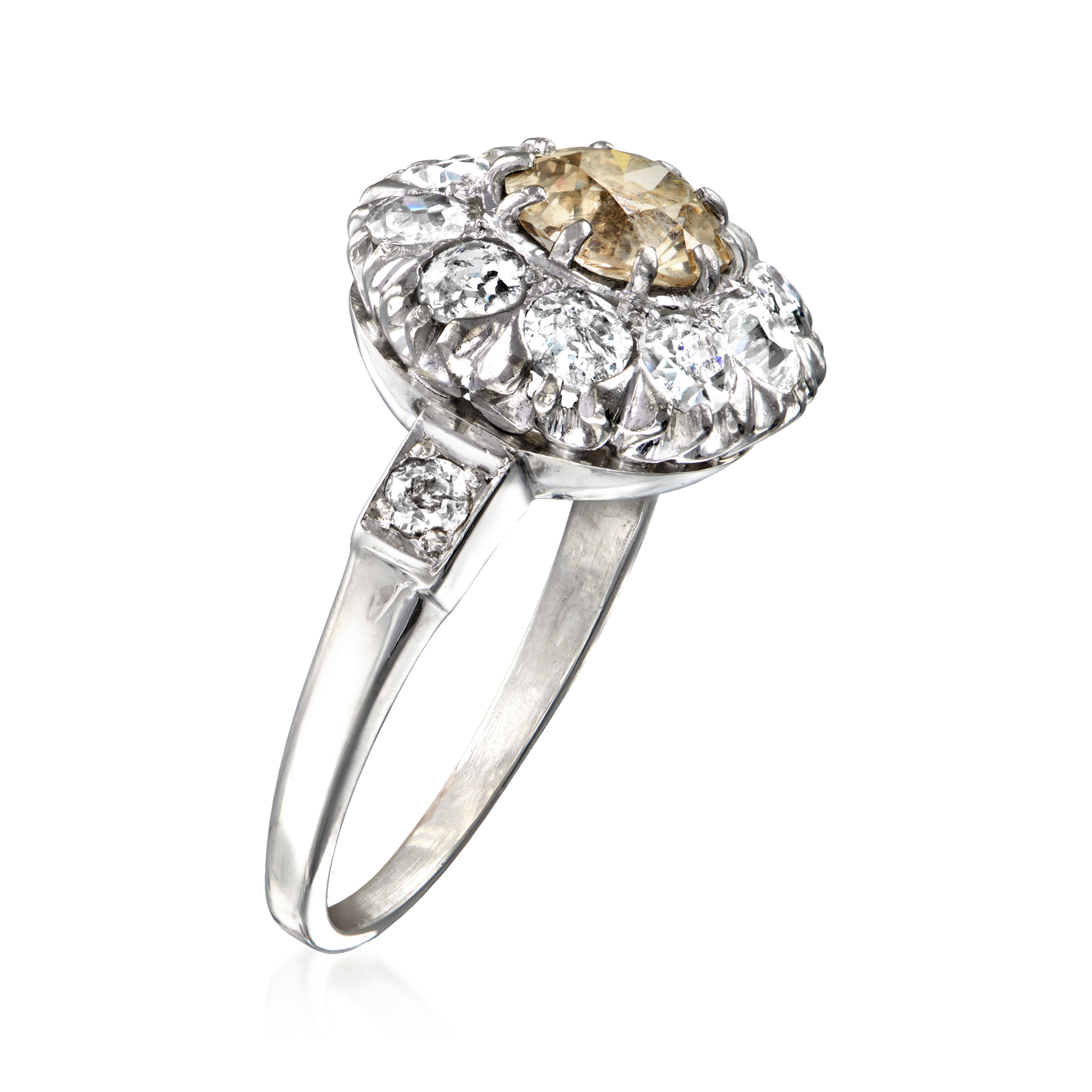 C. 1980 Vintage 1.95 ct. t.w. Brown and White Diamond Flower Ring