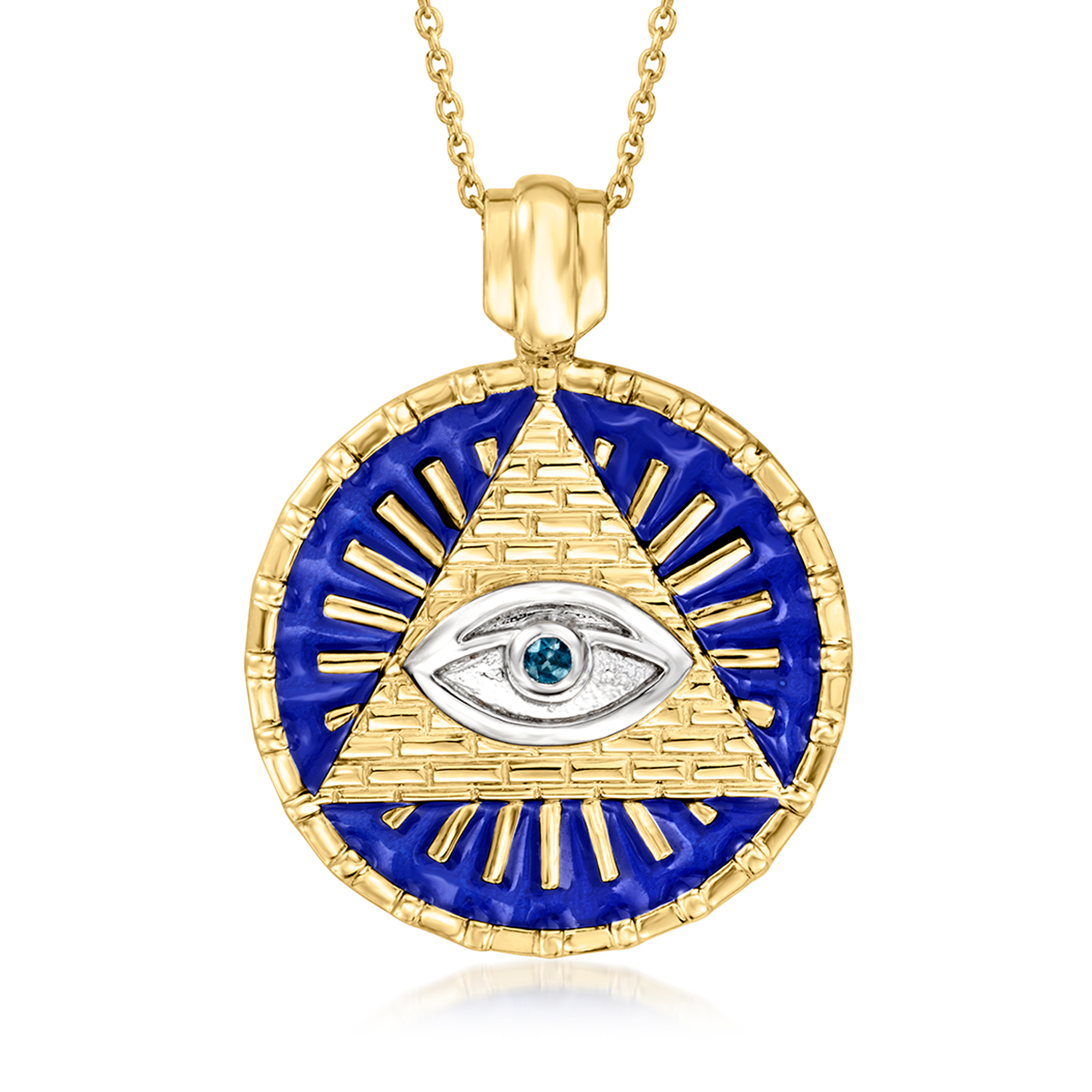 Blue Enamel Evil Eye Medallion Pendant Necklace with London Blue Topaz